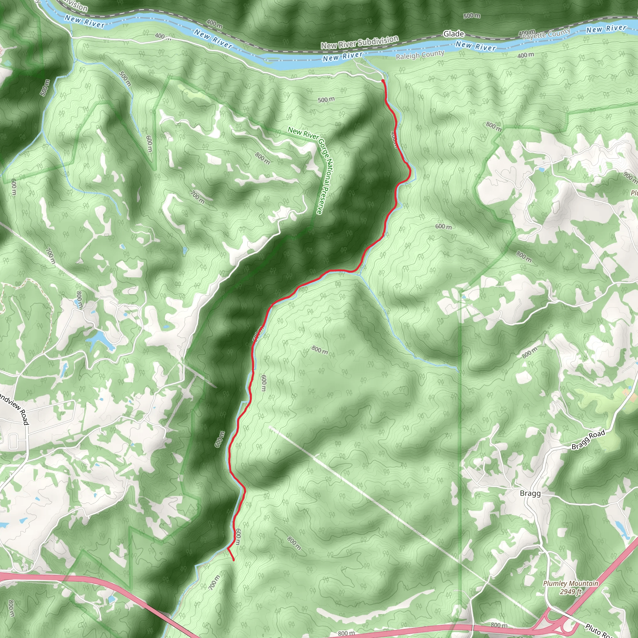 Kates Falls Trail via Glade Creek Trail mobile static map