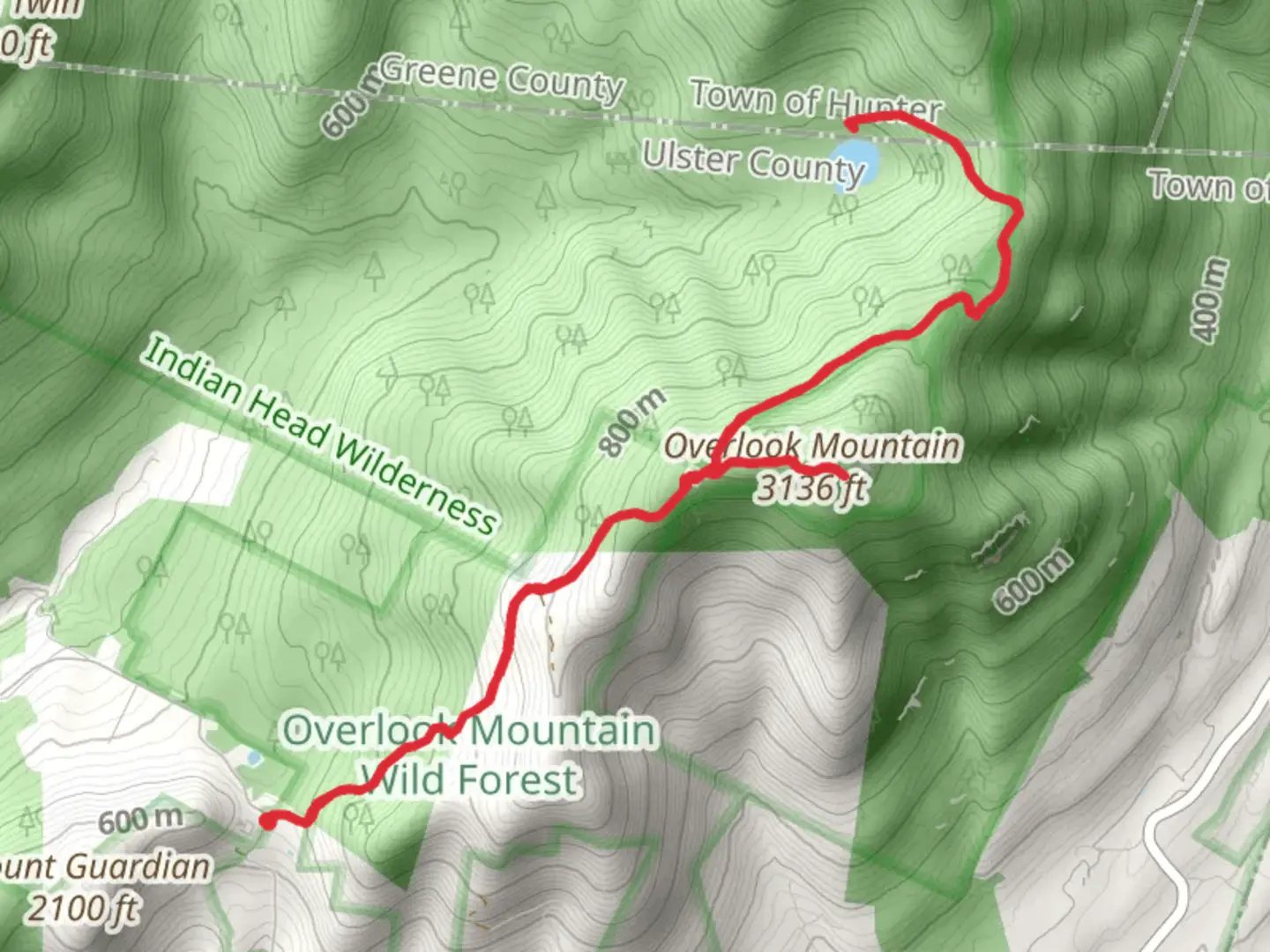 An image depicting the trail Overlook Mountain and Echo Lake and its surrounding area.