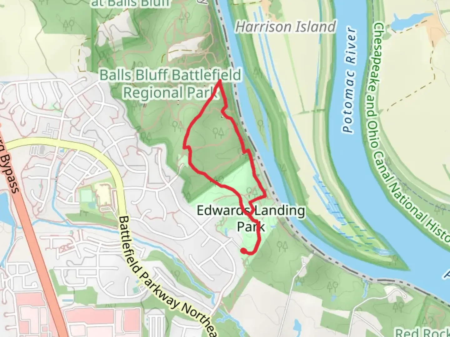 An image depicting the trail Potomac Heritage Trail and Blue Loop Trail and its surrounding area.