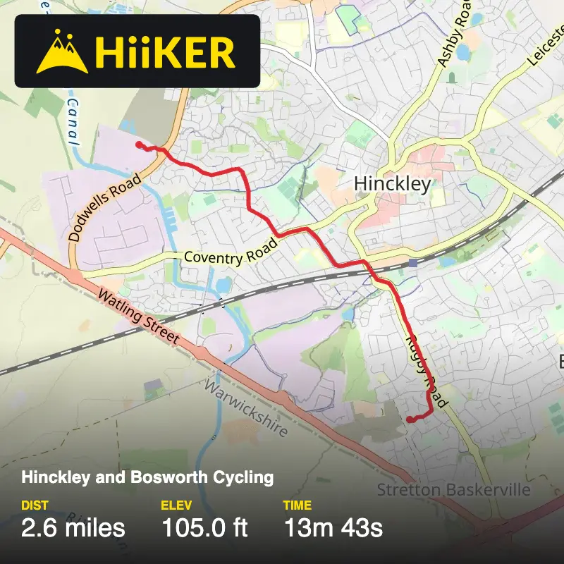 A map preview of the recording Hinckley and Bosworth Cycling.
