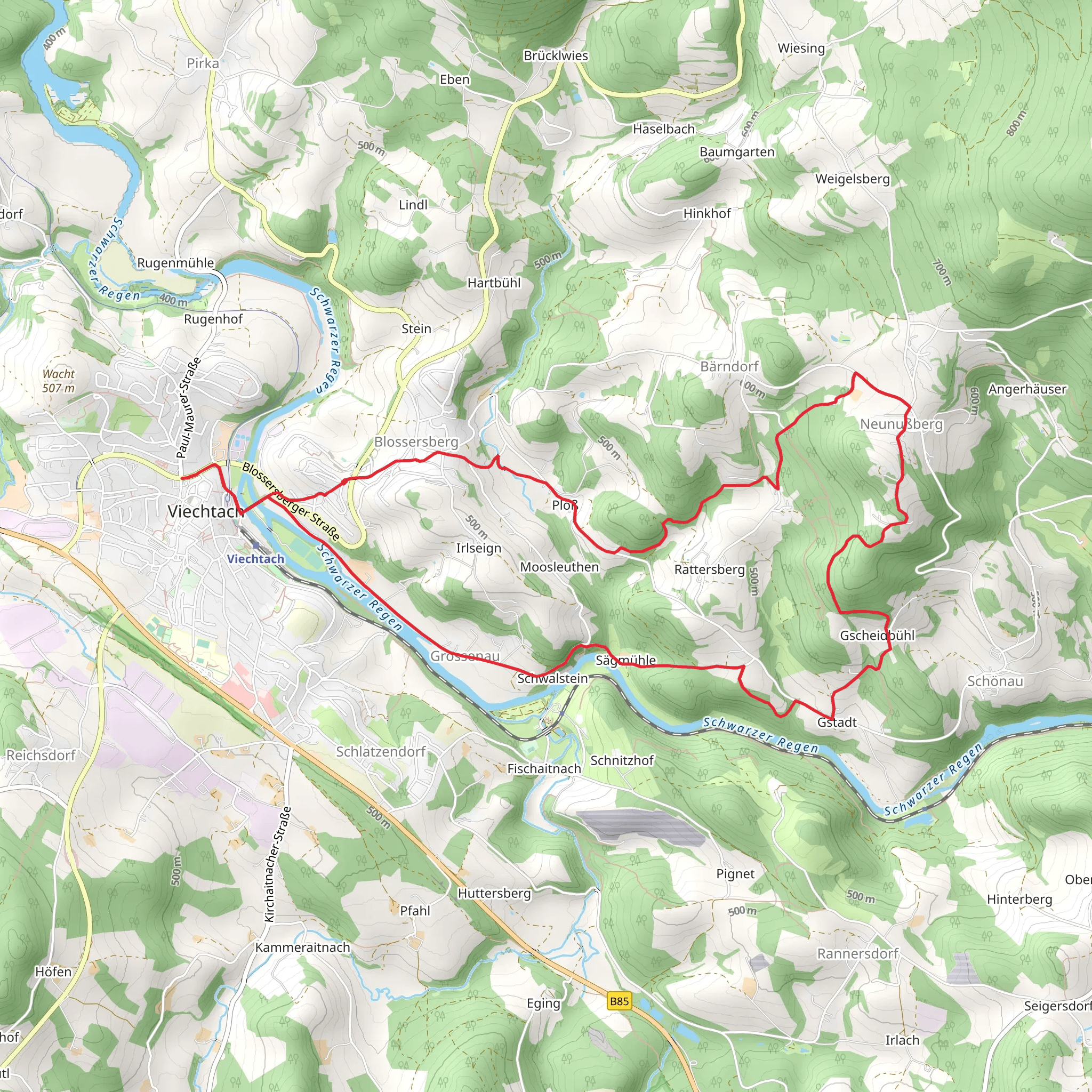 Schwarzer Regen via Viechtach Rundweg mobile static map