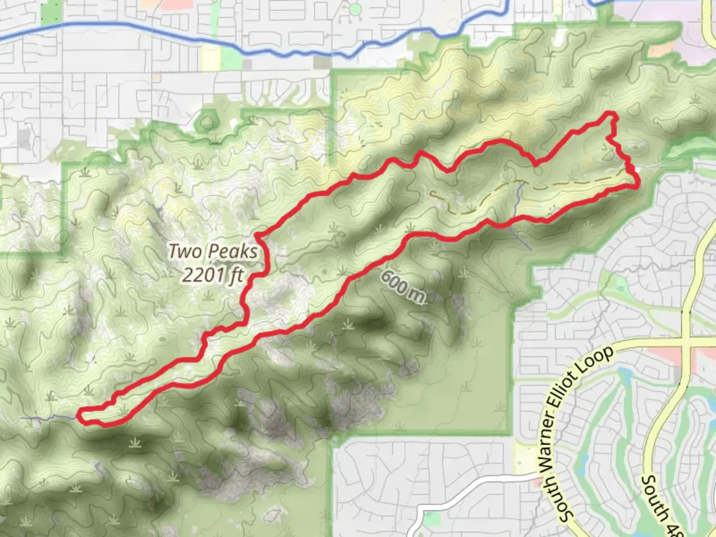An image depicting the trail Beverly Canyon and Midlife Crisis Loop and its surrounding area.