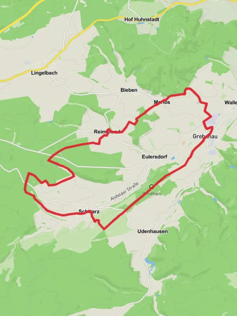 An image depicting the trail Grebenau and Schwarz Loop and its surrounding area.