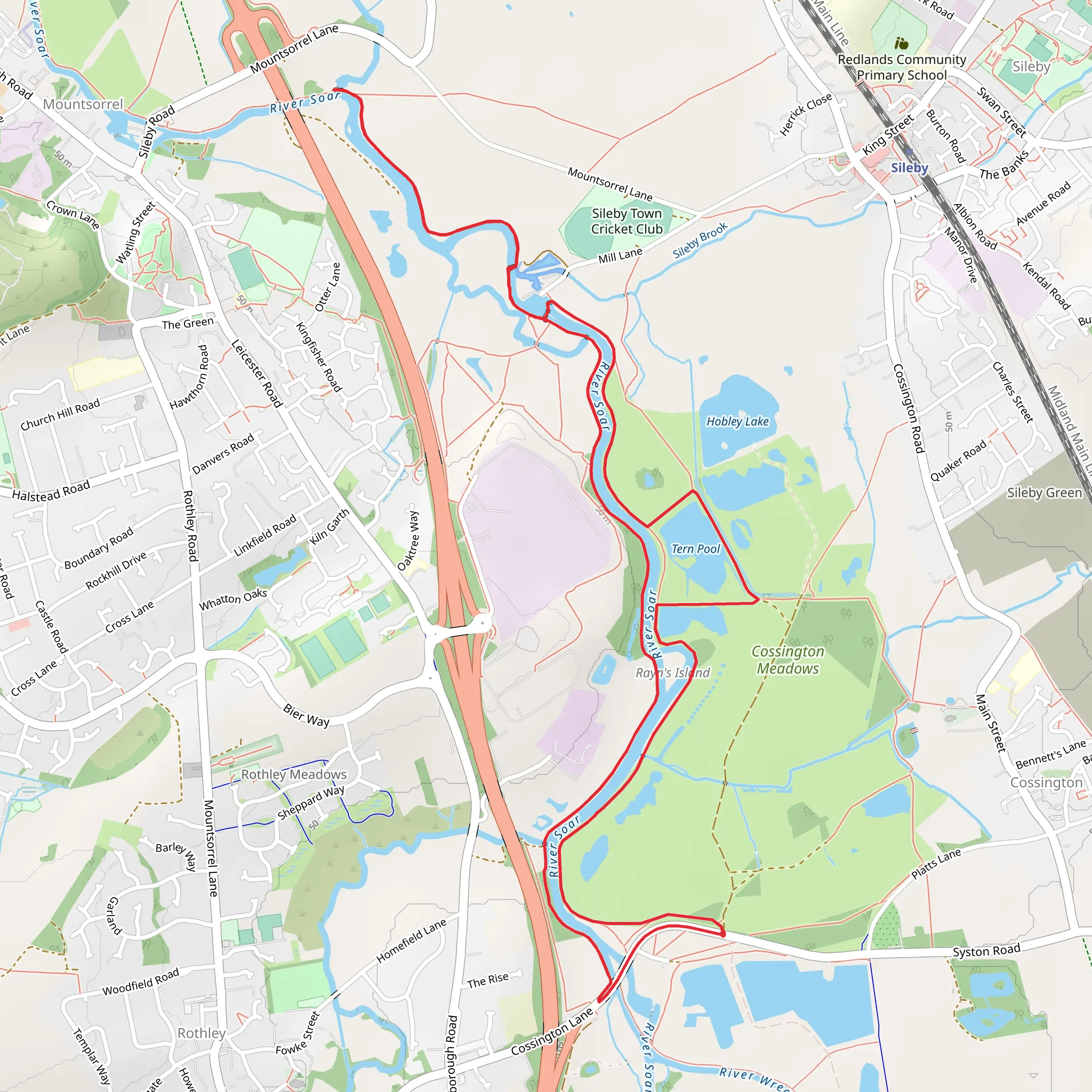 River Soar and Tern Pool Loop - Cossington mobile static map