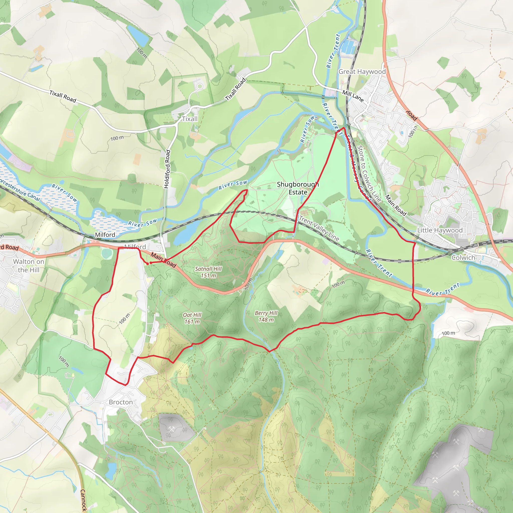 Shugborough Estate and Stafford Plantation Loop mobile static map
