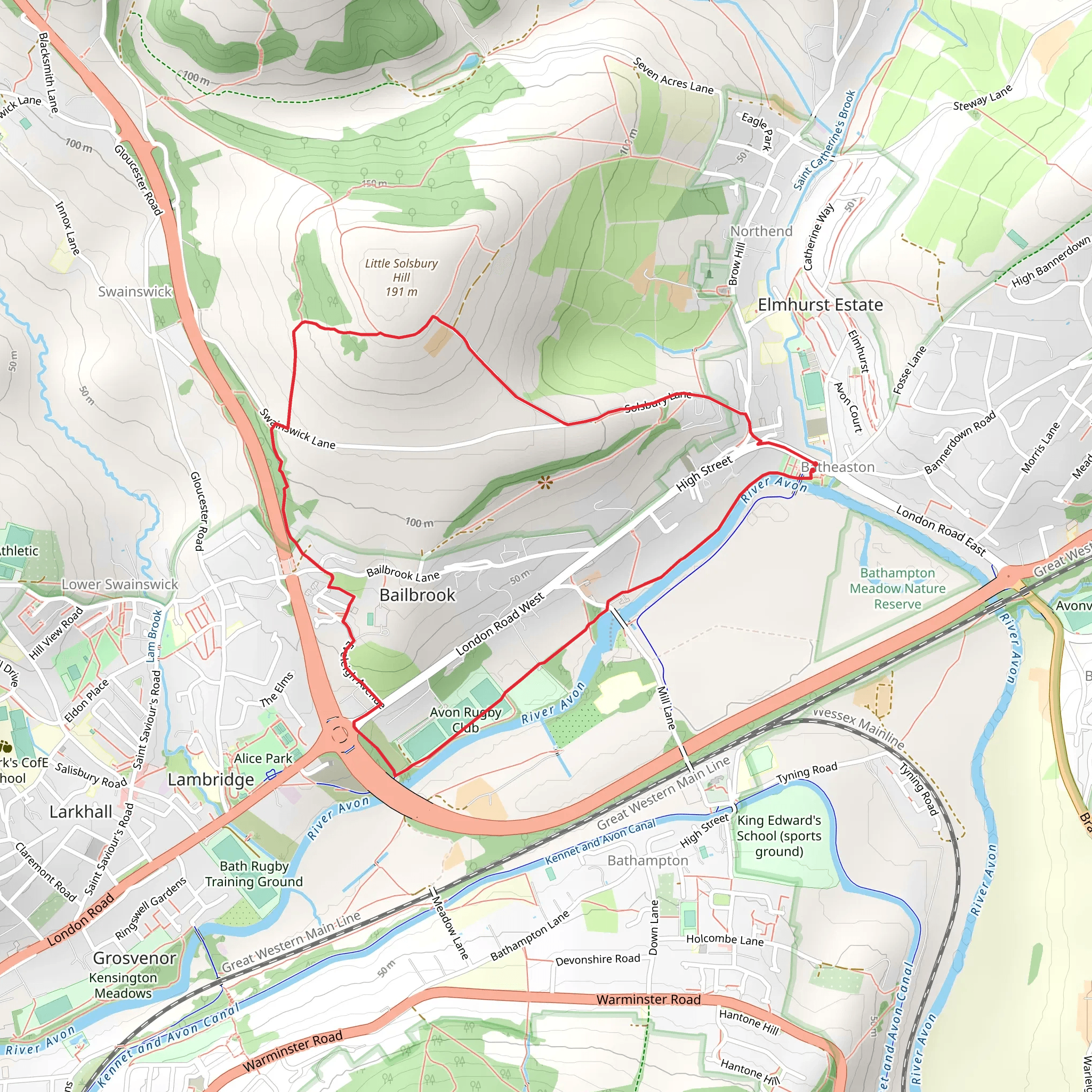 Little Solsbury Hill Loop via River Avon mobile static map