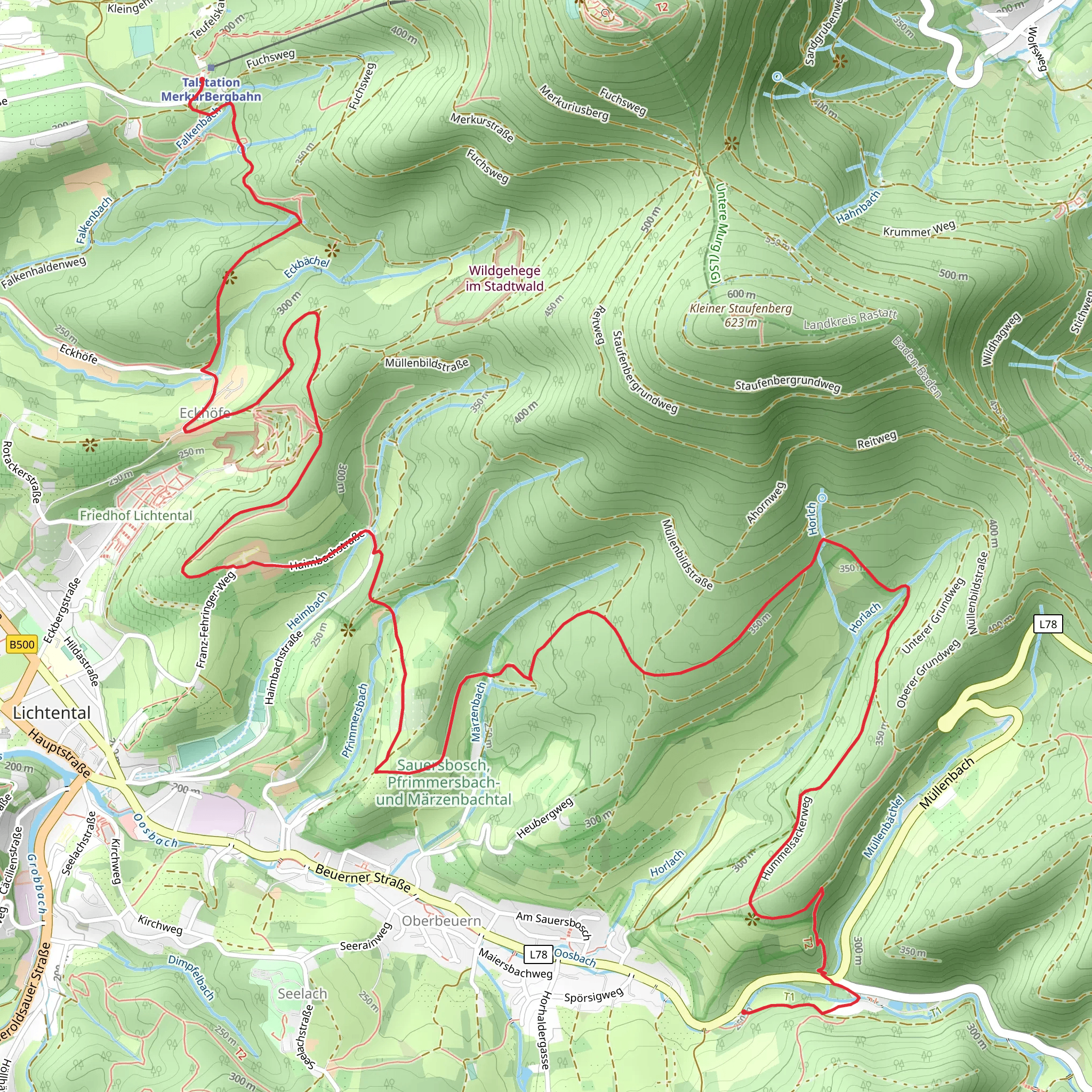 Talstation MerkurBergbahn to Oberbeuern Walk via Mastbergle mobile static map