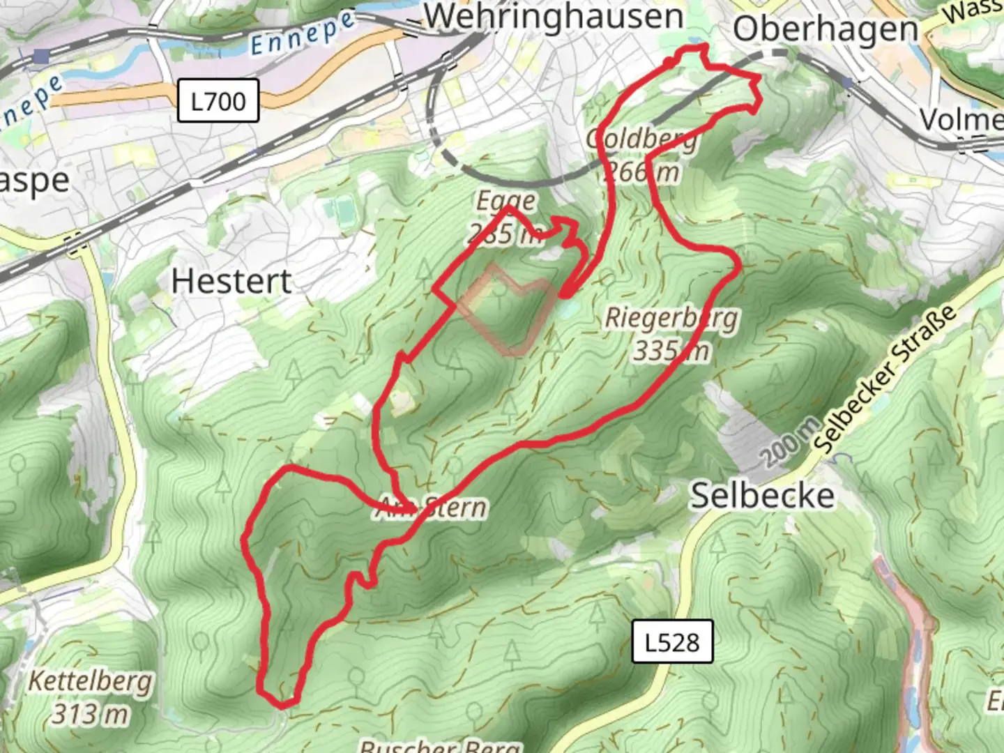 An image depicting the trail Bismarckturm, Kaiser Friedrich Turm, and Eugen-Richter-Turm Loop via 3 Turme WEG and its surrounding area.