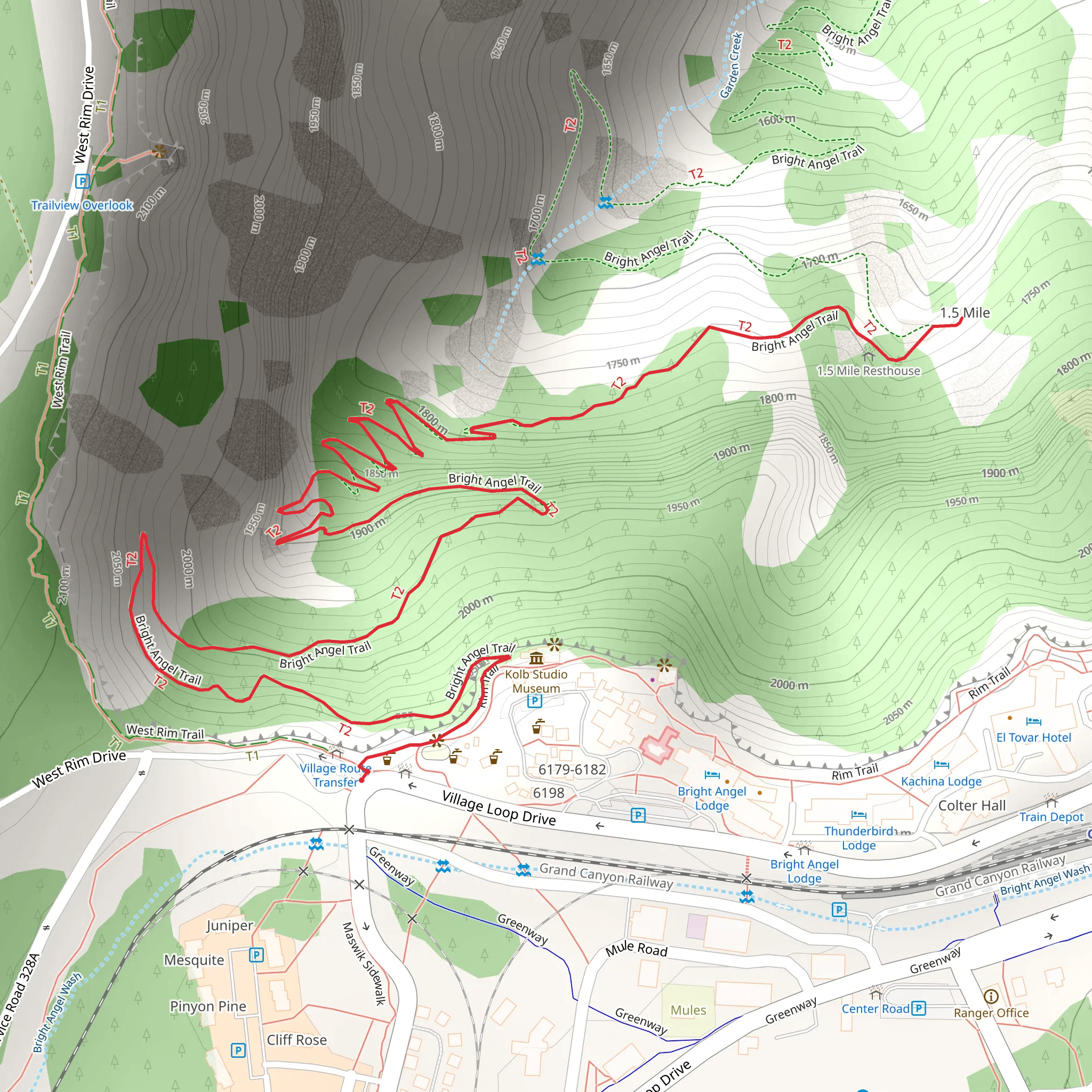 Rim and Bright Angel Trail mobile static map