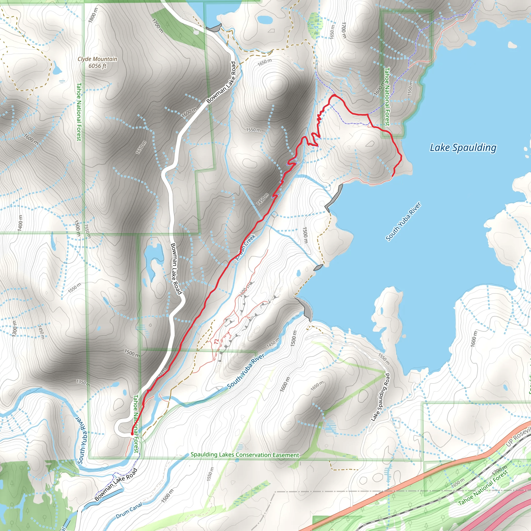 Lake Spaulding via Pioneer Trail mobile static map