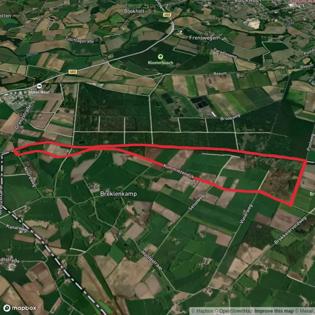 An image depicting the trail Grenzpfad and Kommiezendijk Loop and its surrounding area.