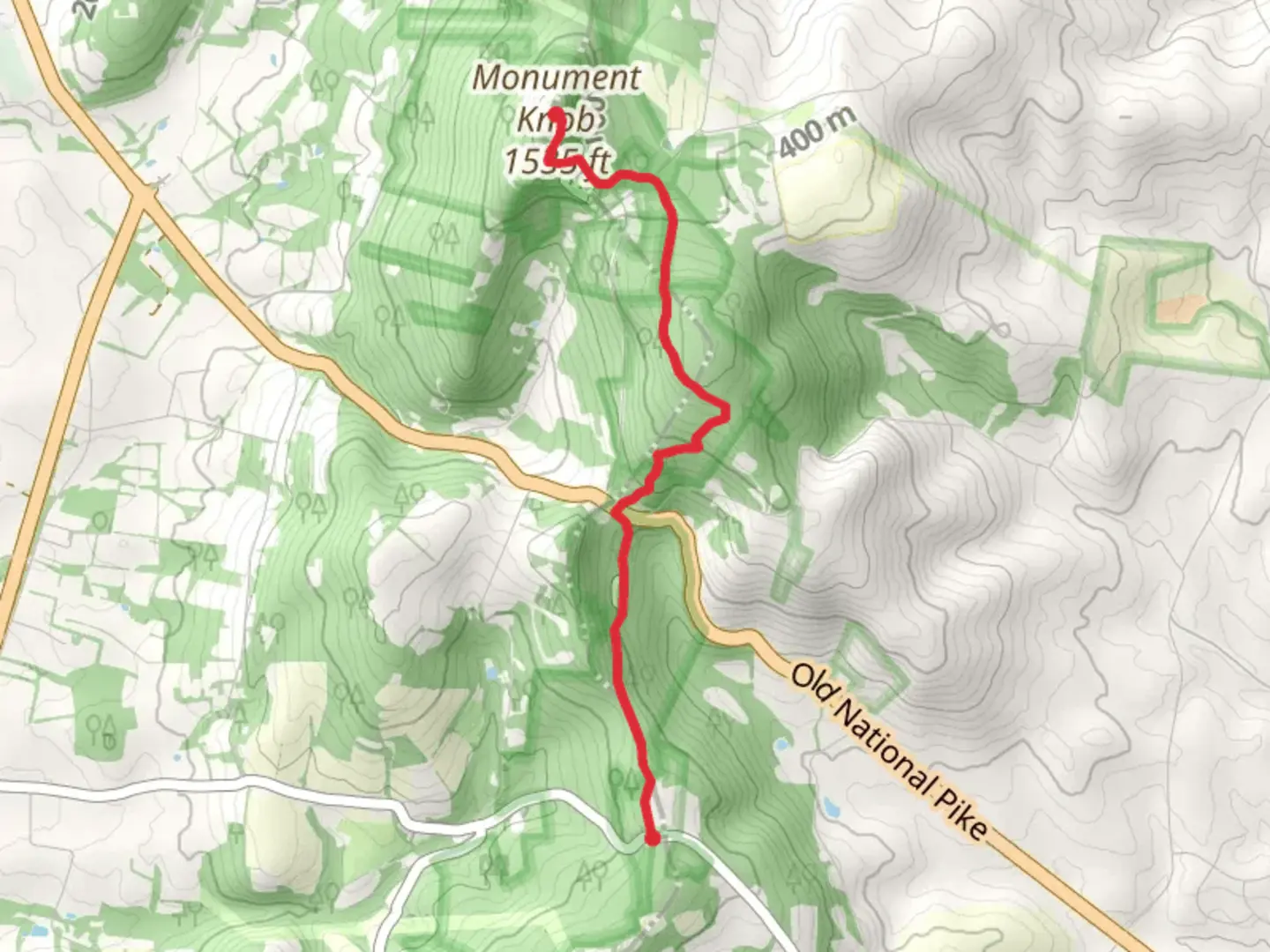 An image depicting the trail Monument Knob via Appalachian Trail - Reno Monument Road and its surrounding area.