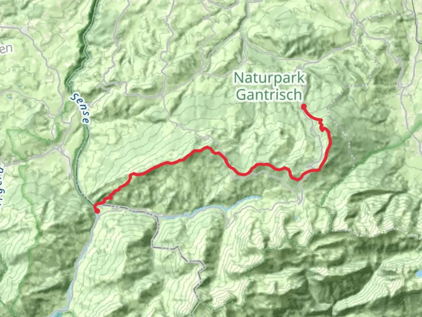 An image depicting the trail Gantrisch-Panoramaweg and its surrounding area.