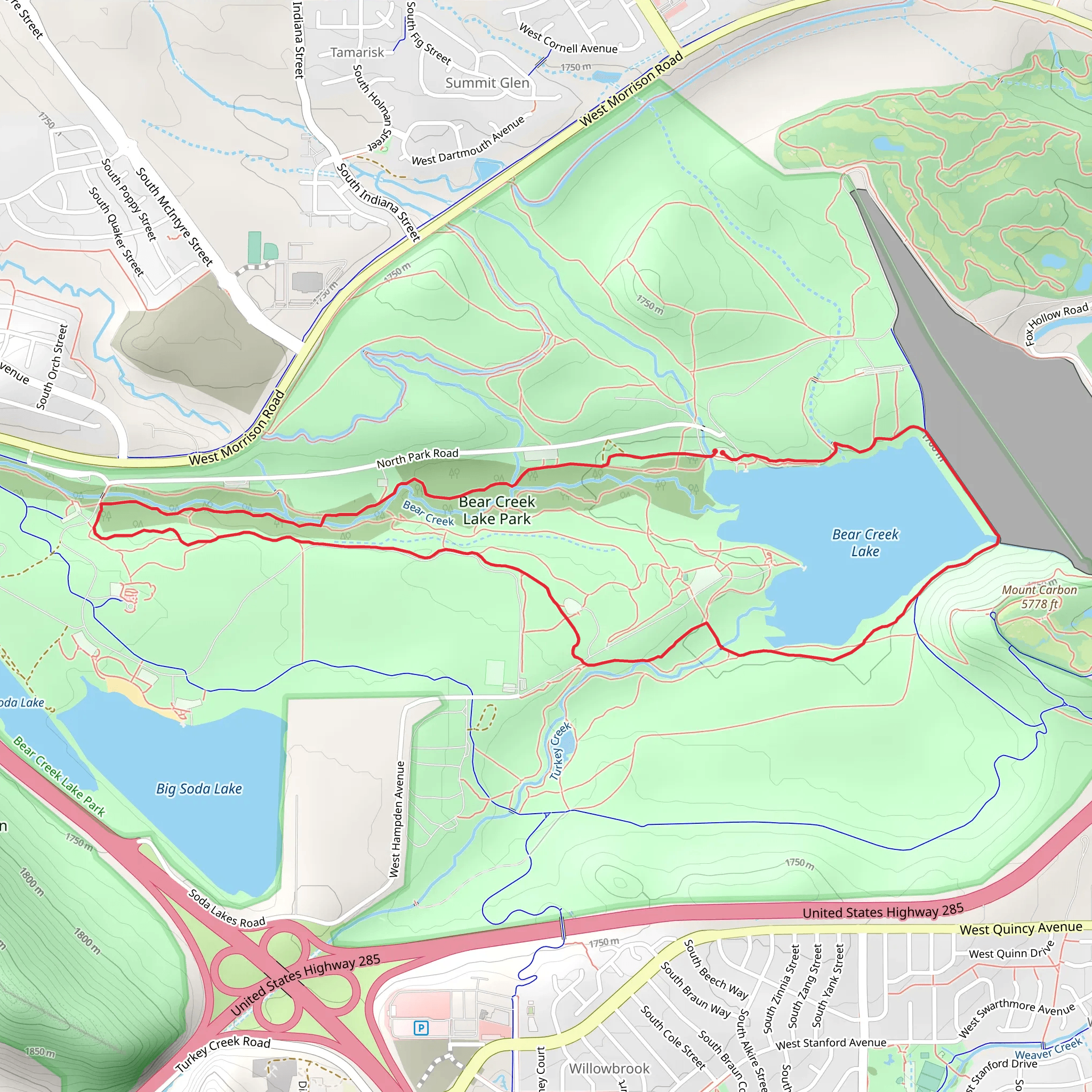 Bear Creek Lake and Bear Creek Lake Park Loop mobile static map