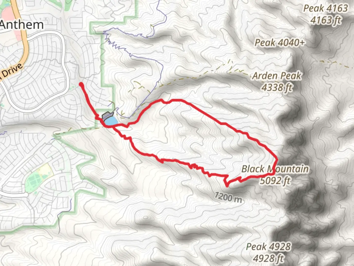 An image depicting the trail Black Mountain Loop from Shadow Canyon Drive and its surrounding area.