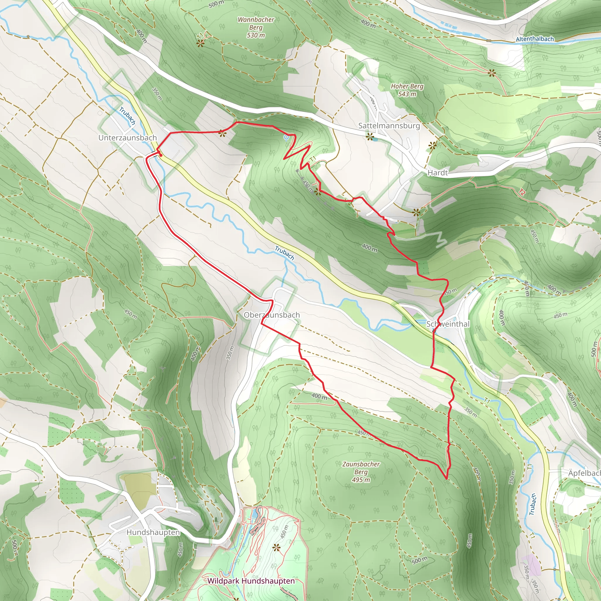 Wannbach Wolkenstein and Unterzaunsbach Schweinthal mobile static map