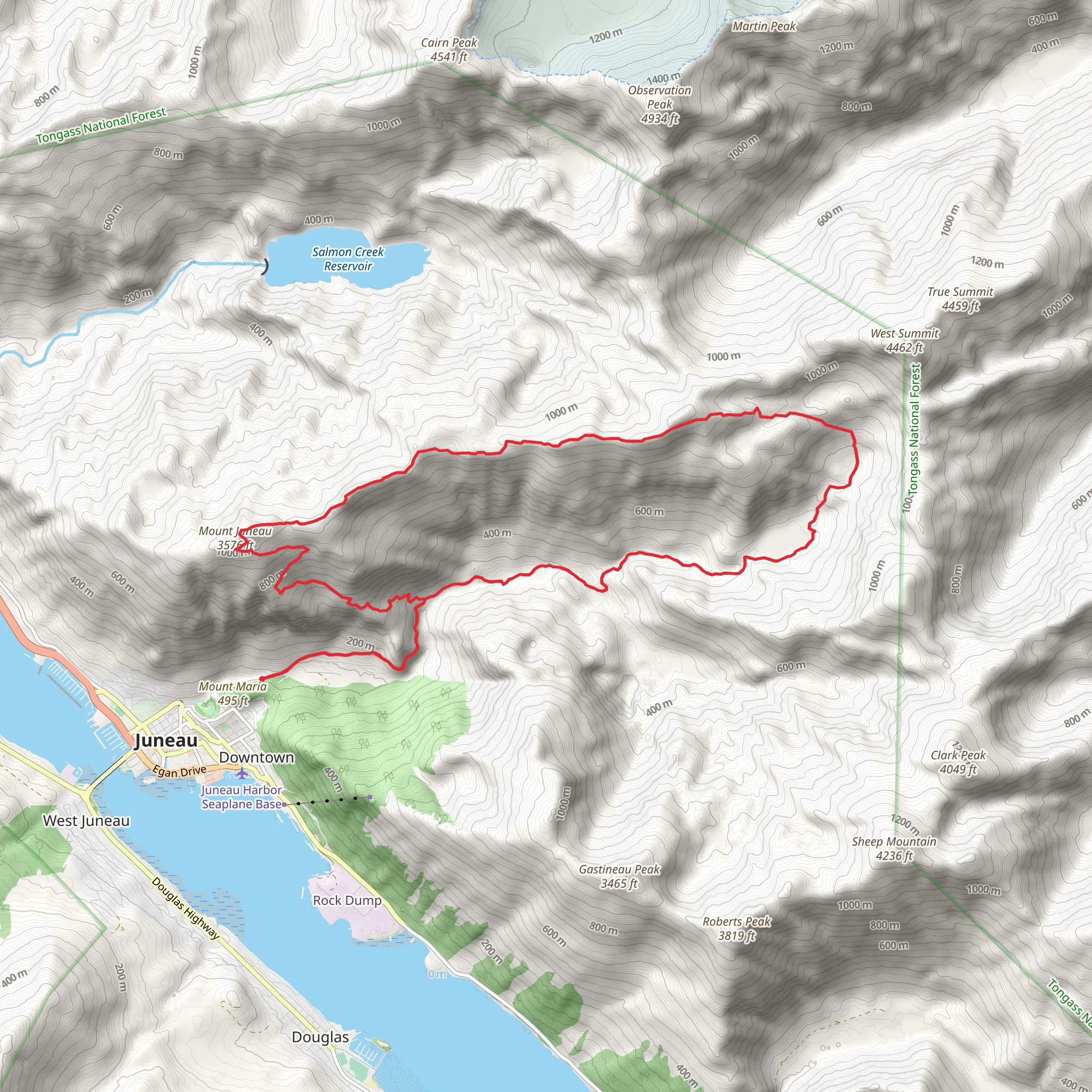Perserverance, Mt Juneau and Juneau Ridge Loop Trail mobile static map