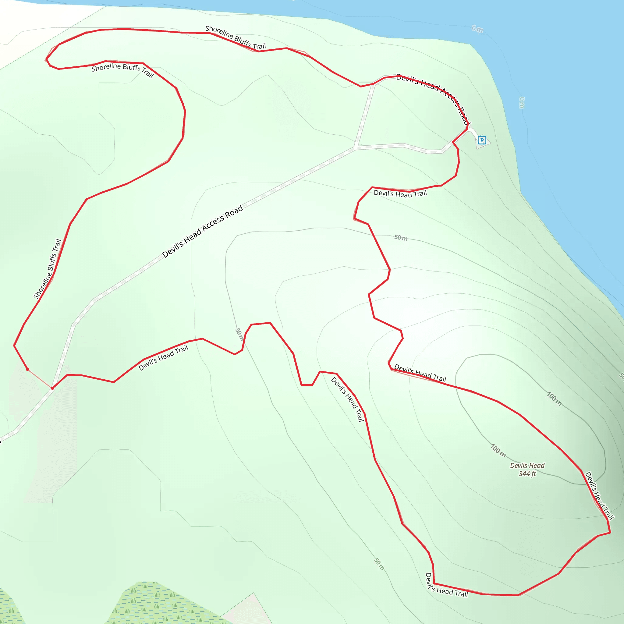 Devil's Head Trail and Shoreline Bluffs Trail Loop mobile static map