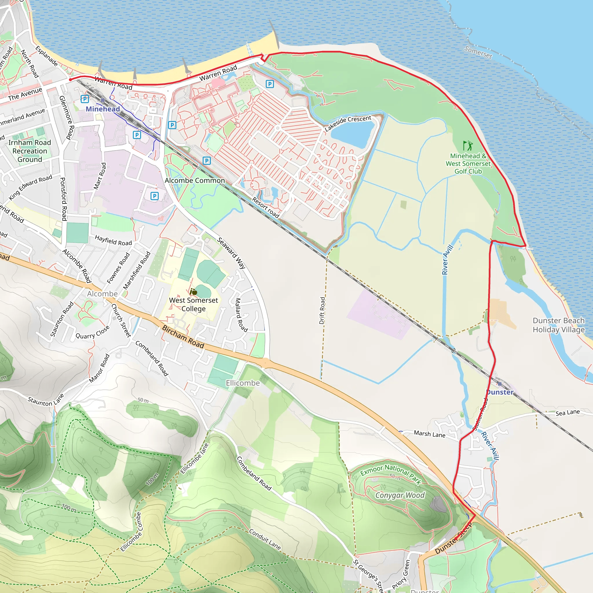 Minehead to Dunster mobile static map
