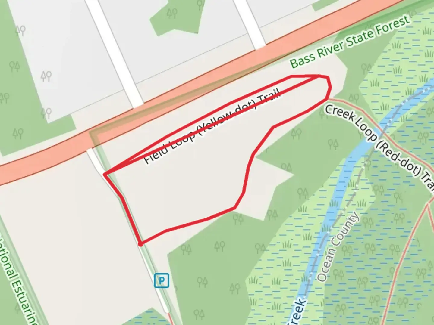An image depicting the trail Field Loop - Yellow-dot Loop Trail and its surrounding area.