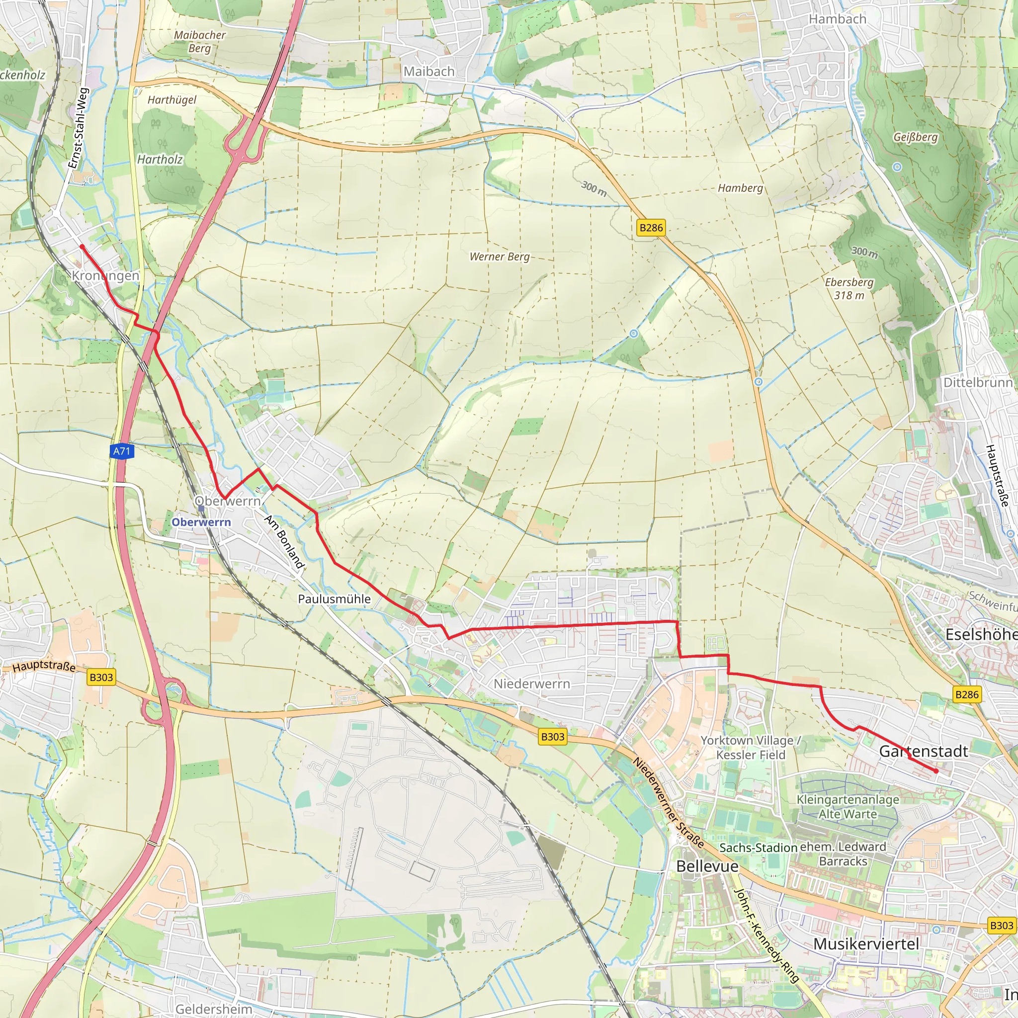 Gartenstadt to Kronungen Walk mobile static map