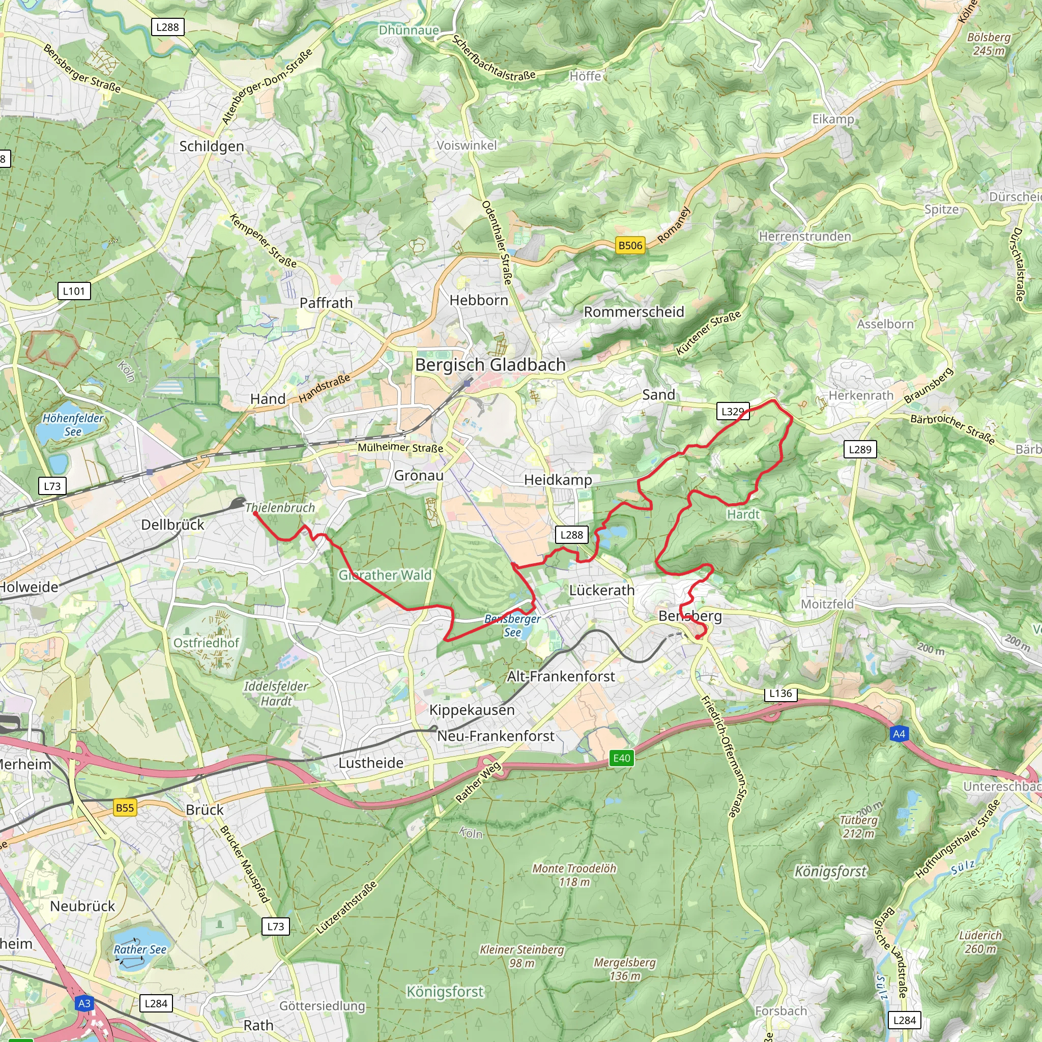 Thielenbruch to Bensberg Walk mobile static map