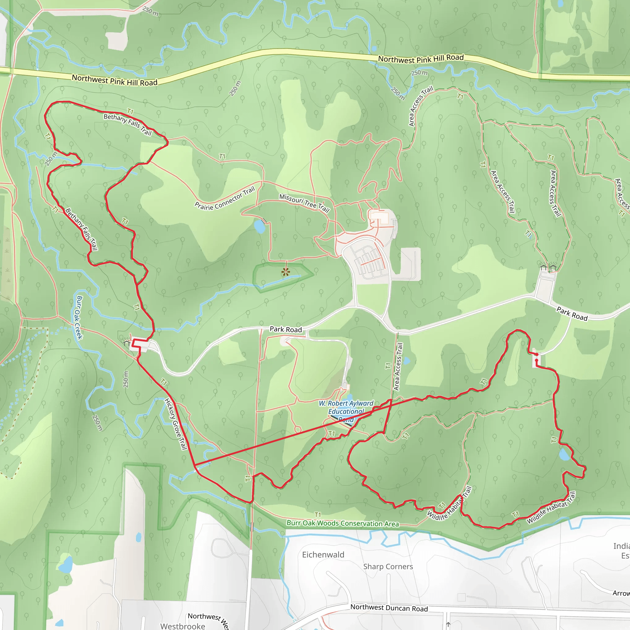 Wildlife Habitat, Bethany Falls and Hickory Grove Loop Trail mobile static map
