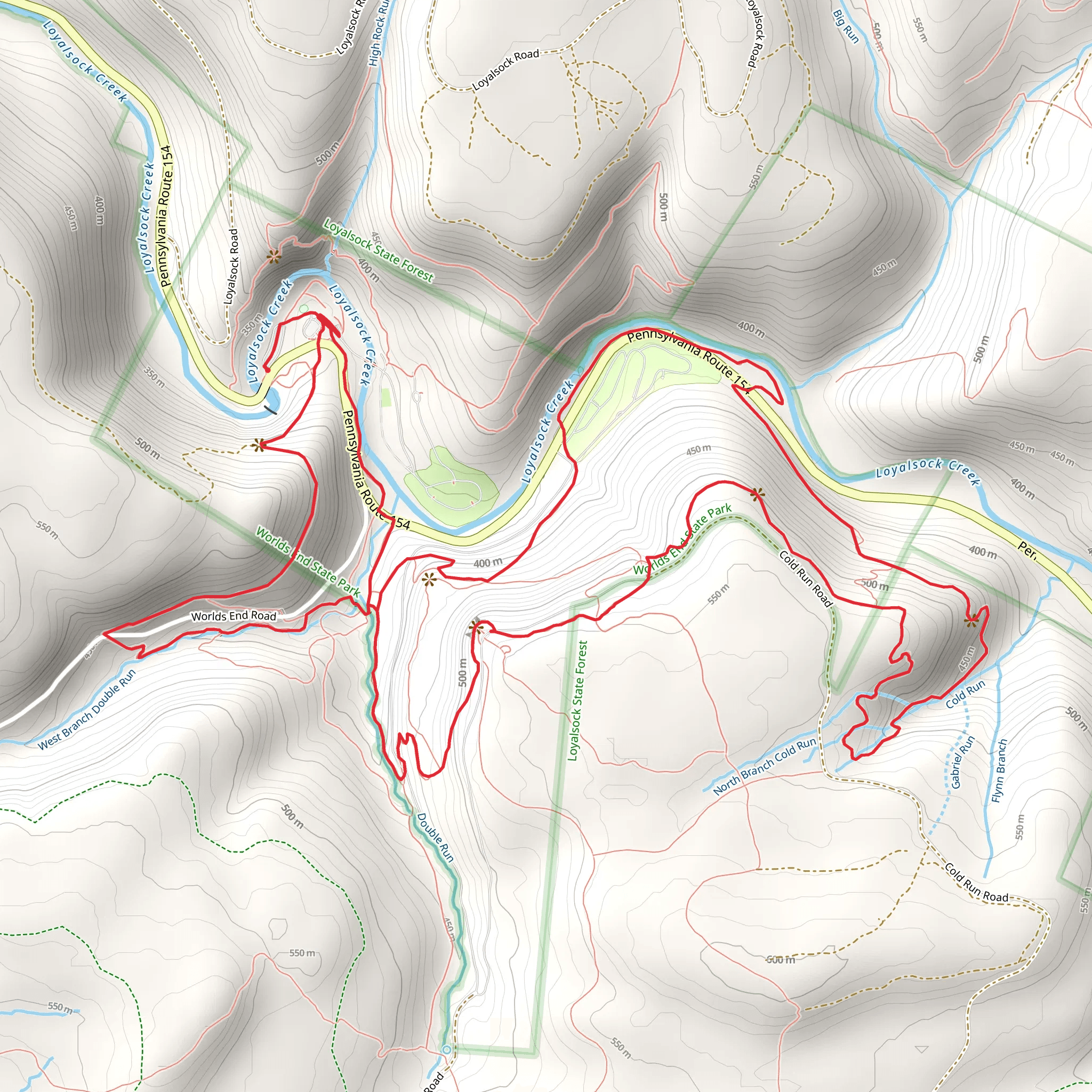 Loyalsock and Canyon Vista Loop Trail mobile static map
