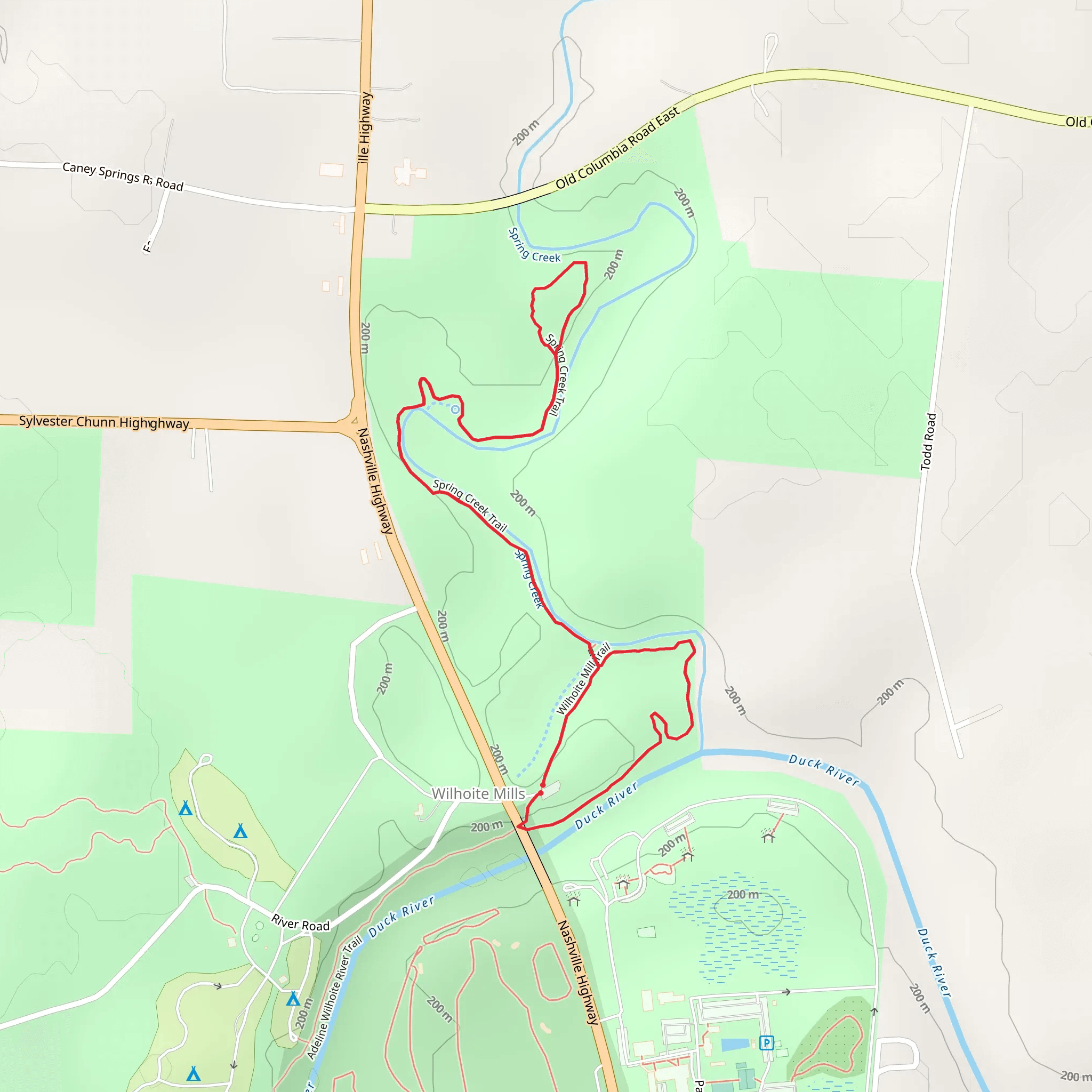 Wilhoite Mill and Spring Creek Loop Trail mobile static map