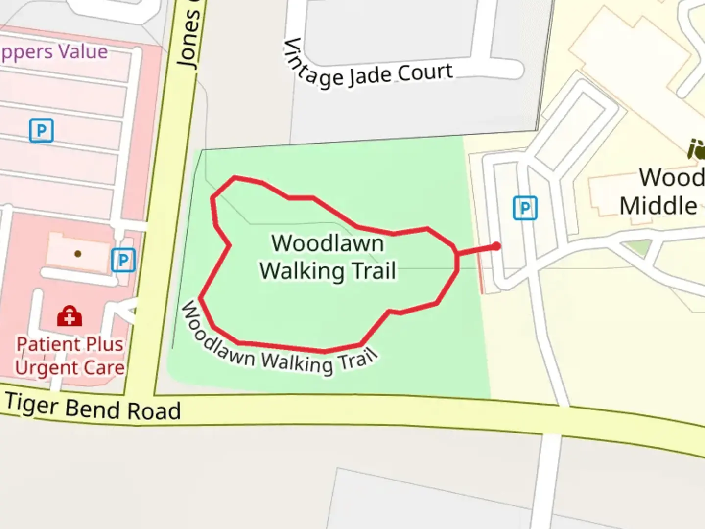 An image depicting the trail Woodlawn Walking Loop Trail and its surrounding area.
