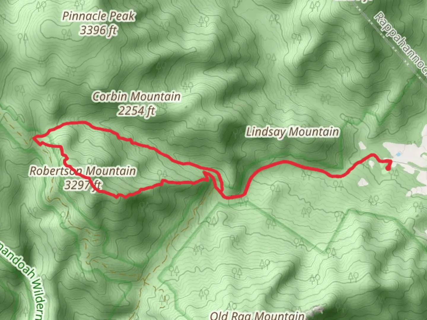 An image depicting the trail Robertson Mountain via Corbin Hollow Trail and its surrounding area.