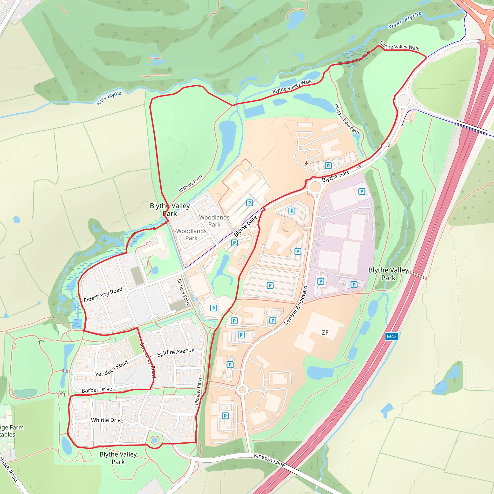 Blythe Valley Park Loop mobile static map