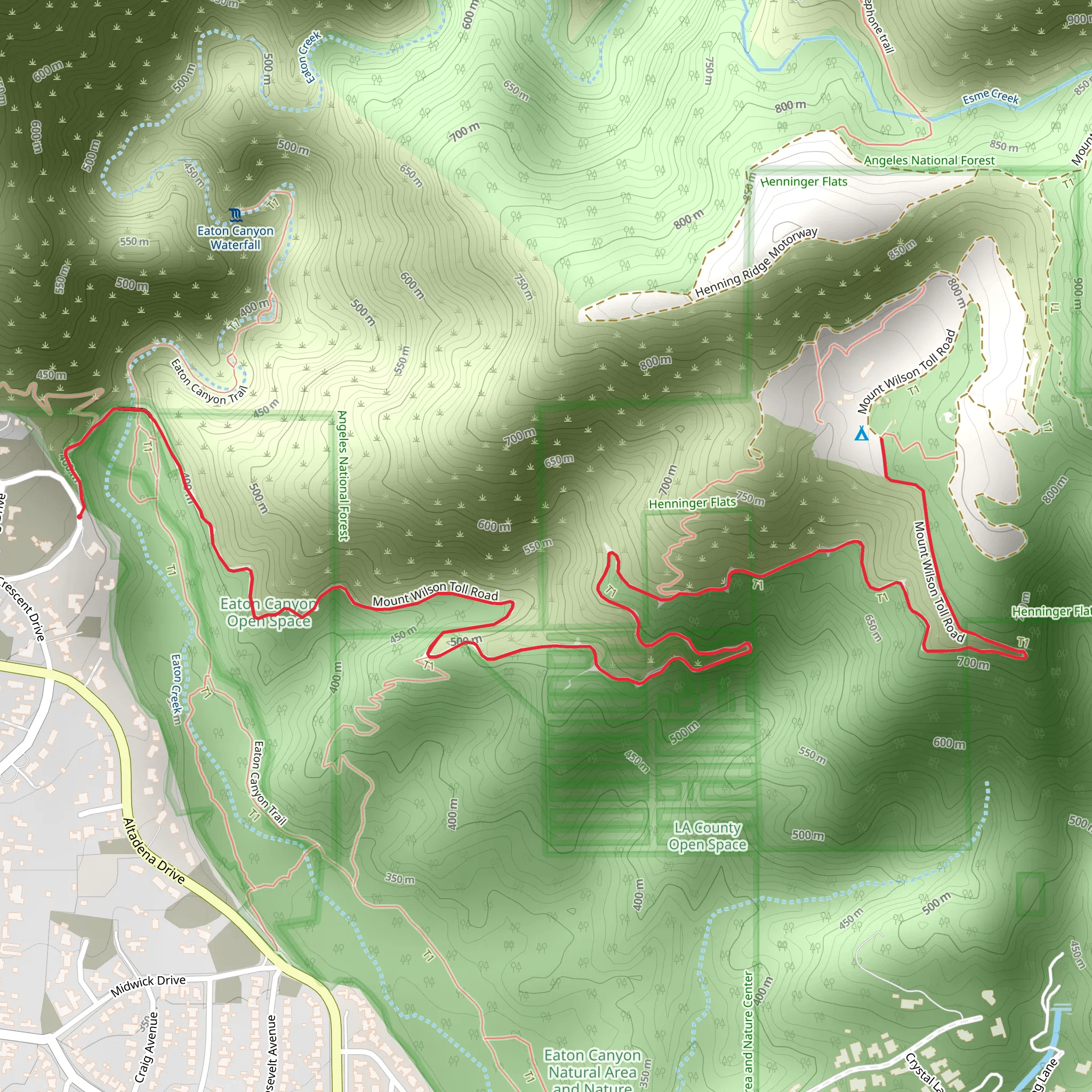 Mount Wilson Toll Road to Henninger Flats mobile static map