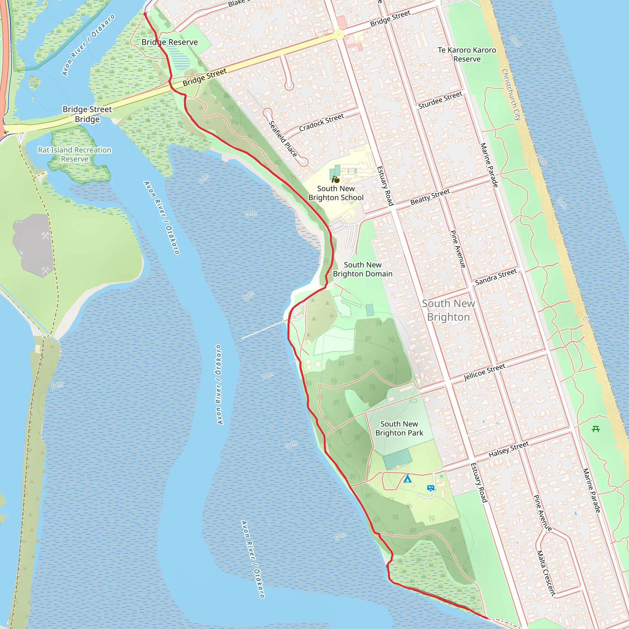 Bridge Reserve to South New Brighton Park mobile static map