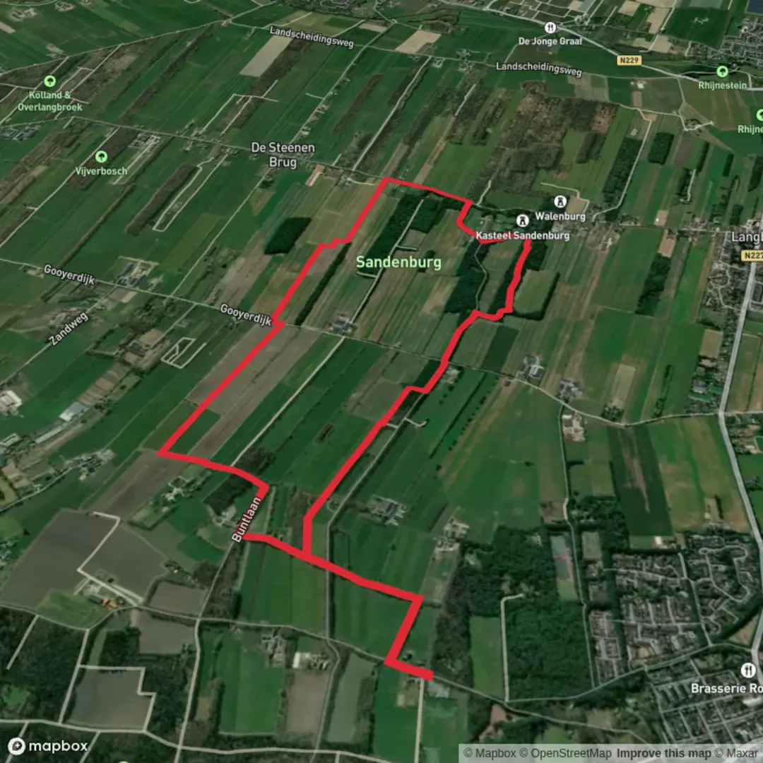 An image depicting the trail Groenesteyn, Kasteel Sandenburg and Postenburg Loop and its surrounding area.