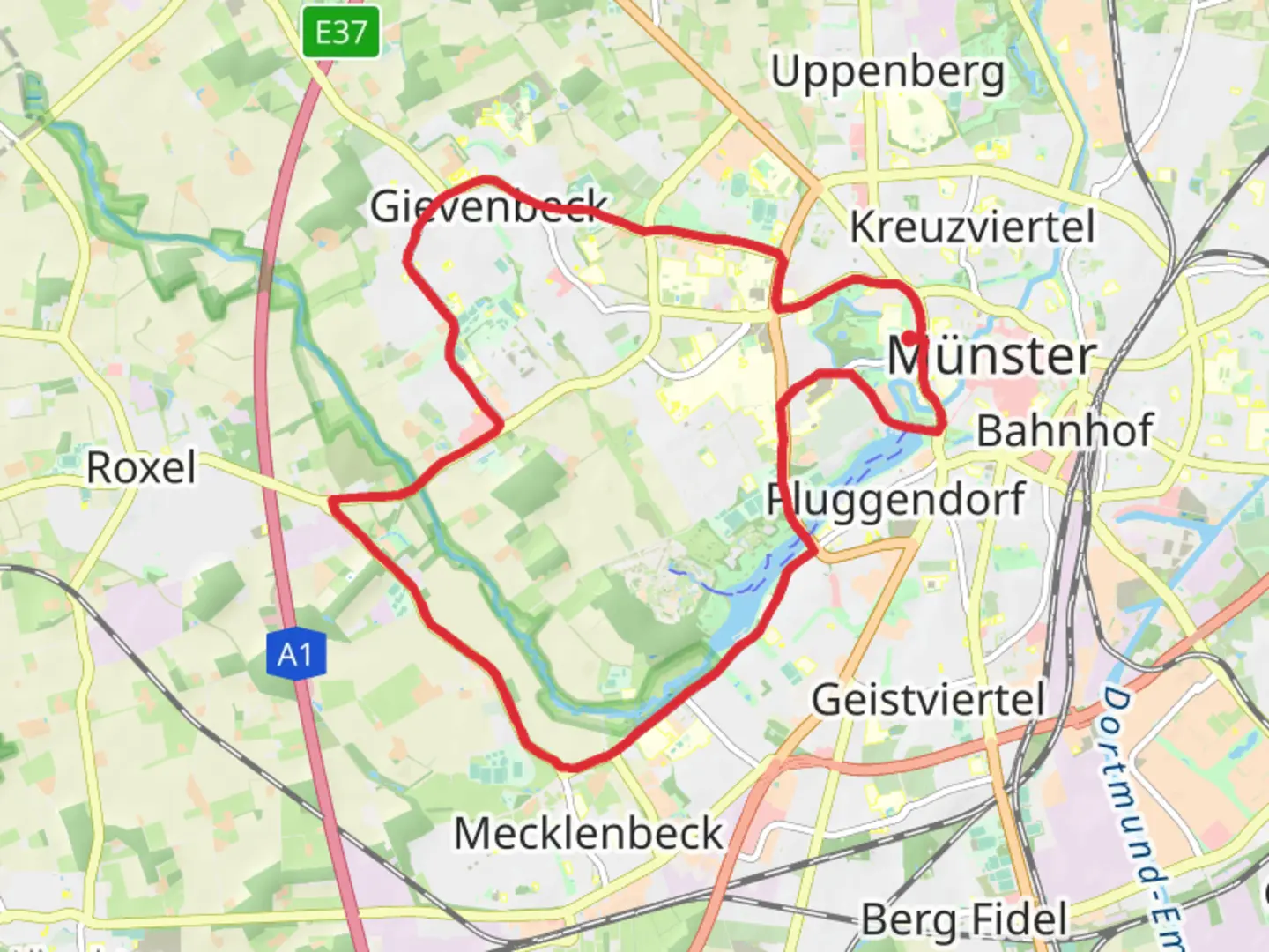 An image depicting the trail Munster and Aa Aue Loop and its surrounding area.