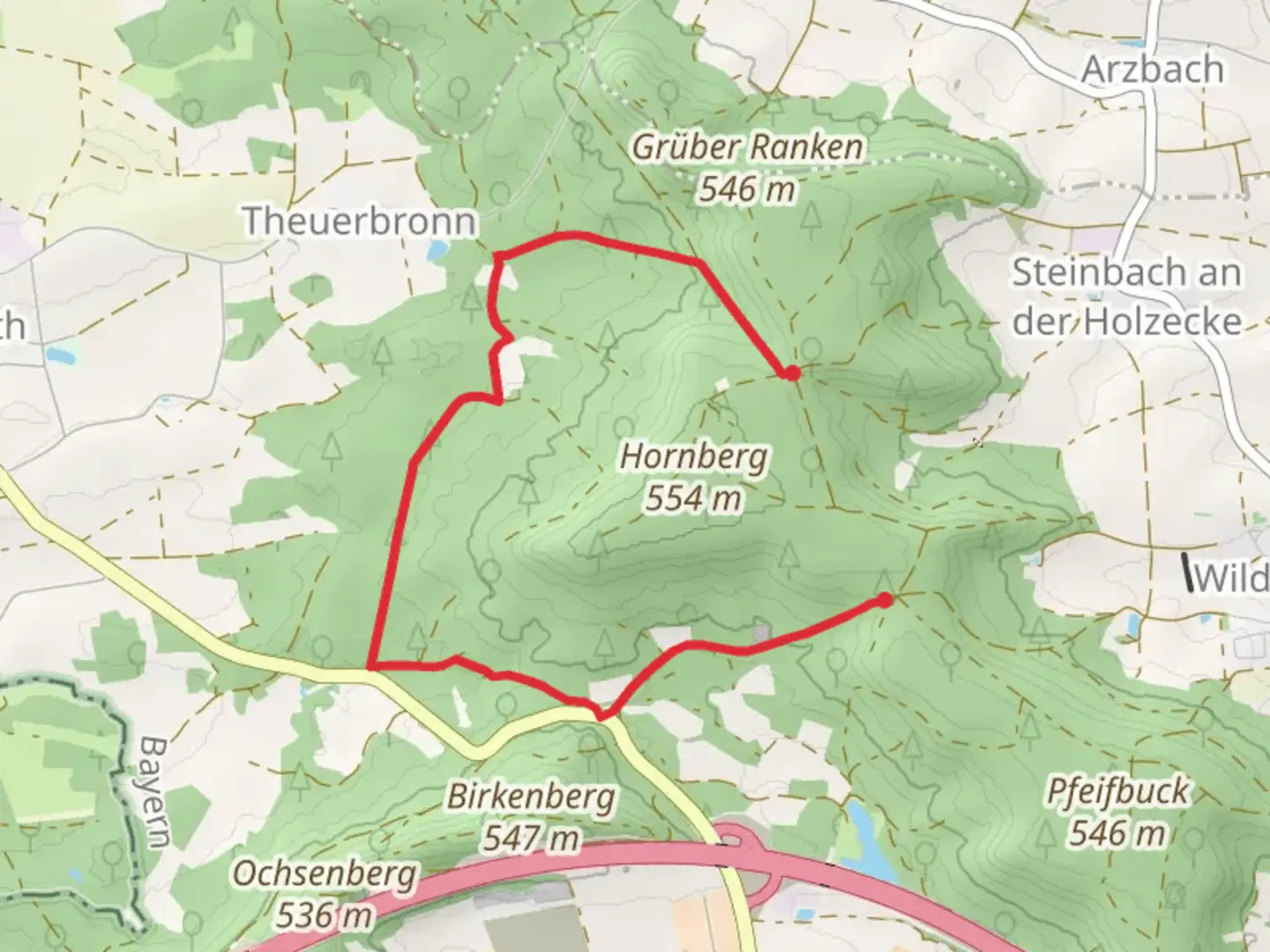 An image depicting the trail Klosterkreutholz and Forlwald Horseshoe Walk and its surrounding area.