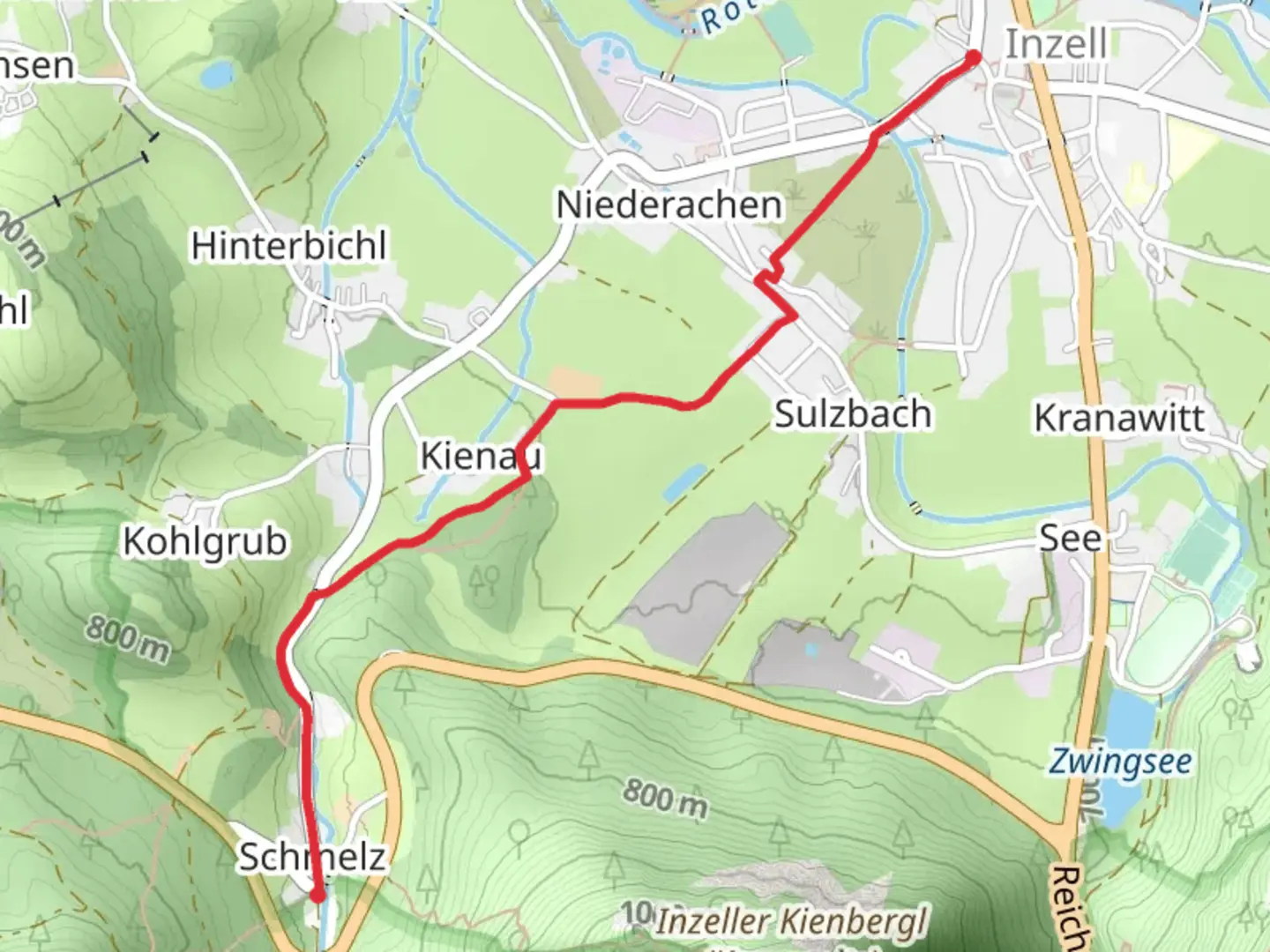 An image depicting the trail Kienbergl Runde Point to Point and its surrounding area.