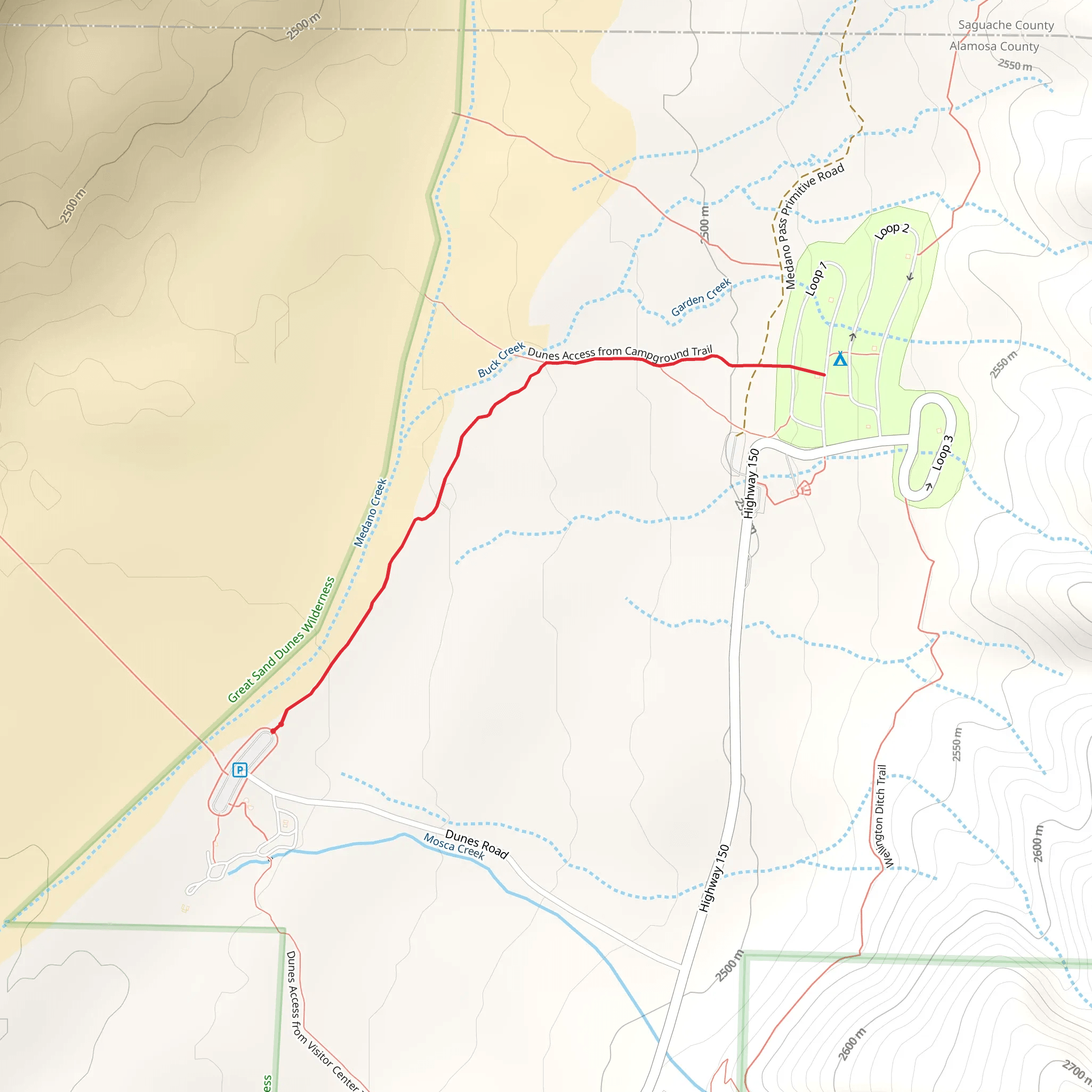 Dunes Parking Lot to Pine Creek Campground Trail mobile static map