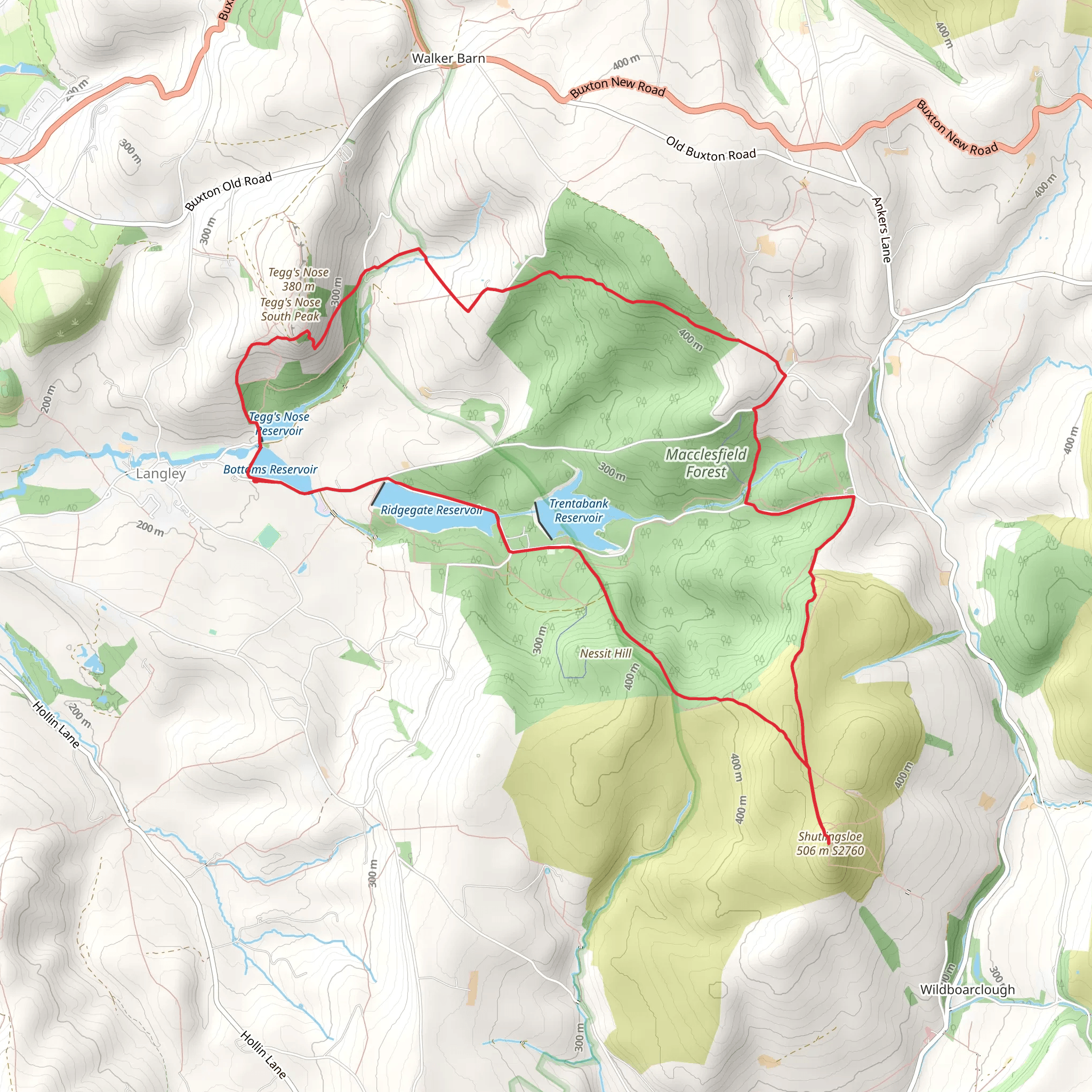 Bottoms Reservoir, Macclesfield Forest and Shutlingsloe Loop - Langley mobile static map