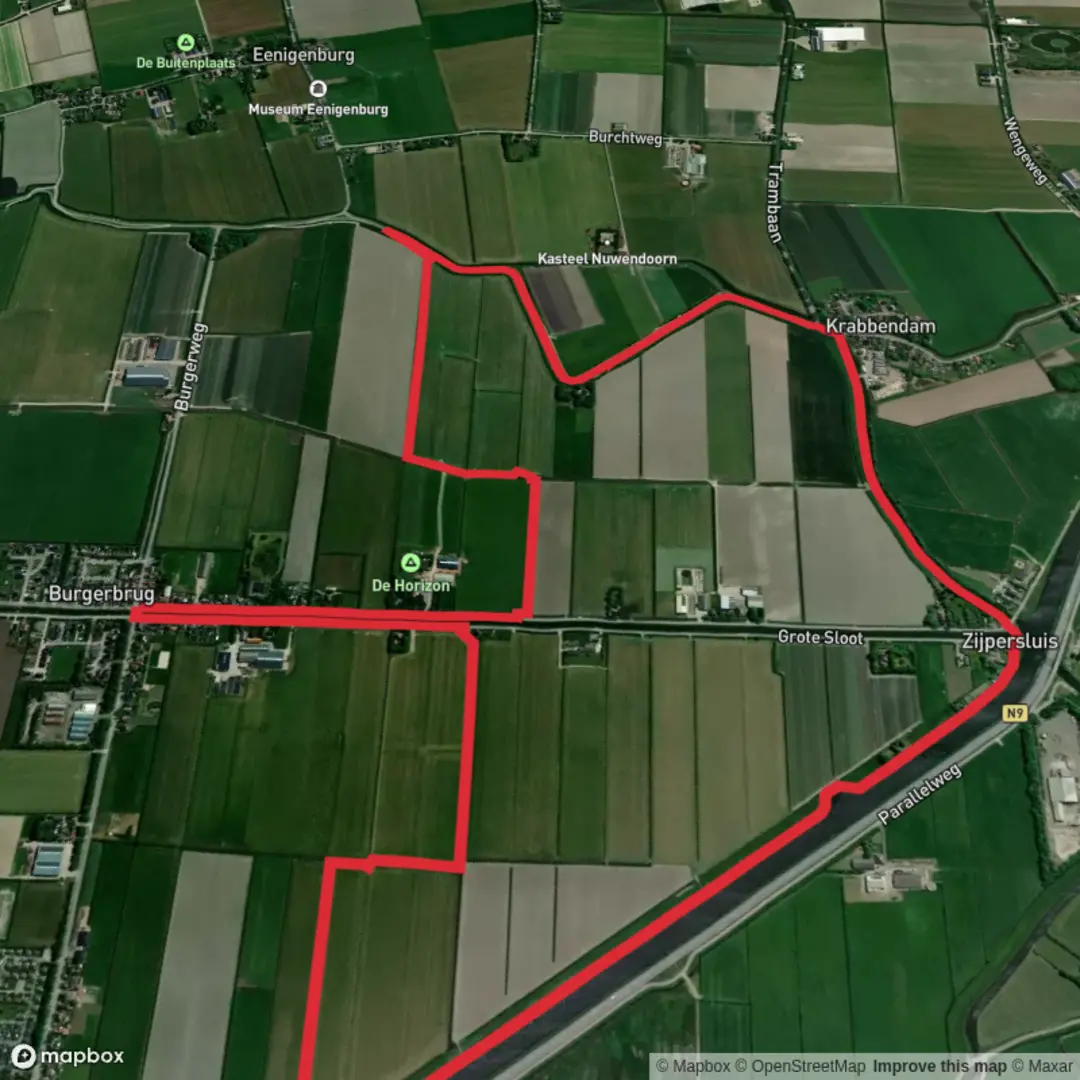 An image depicting the trail Burgerbrug Blauw Loop and its surrounding area.