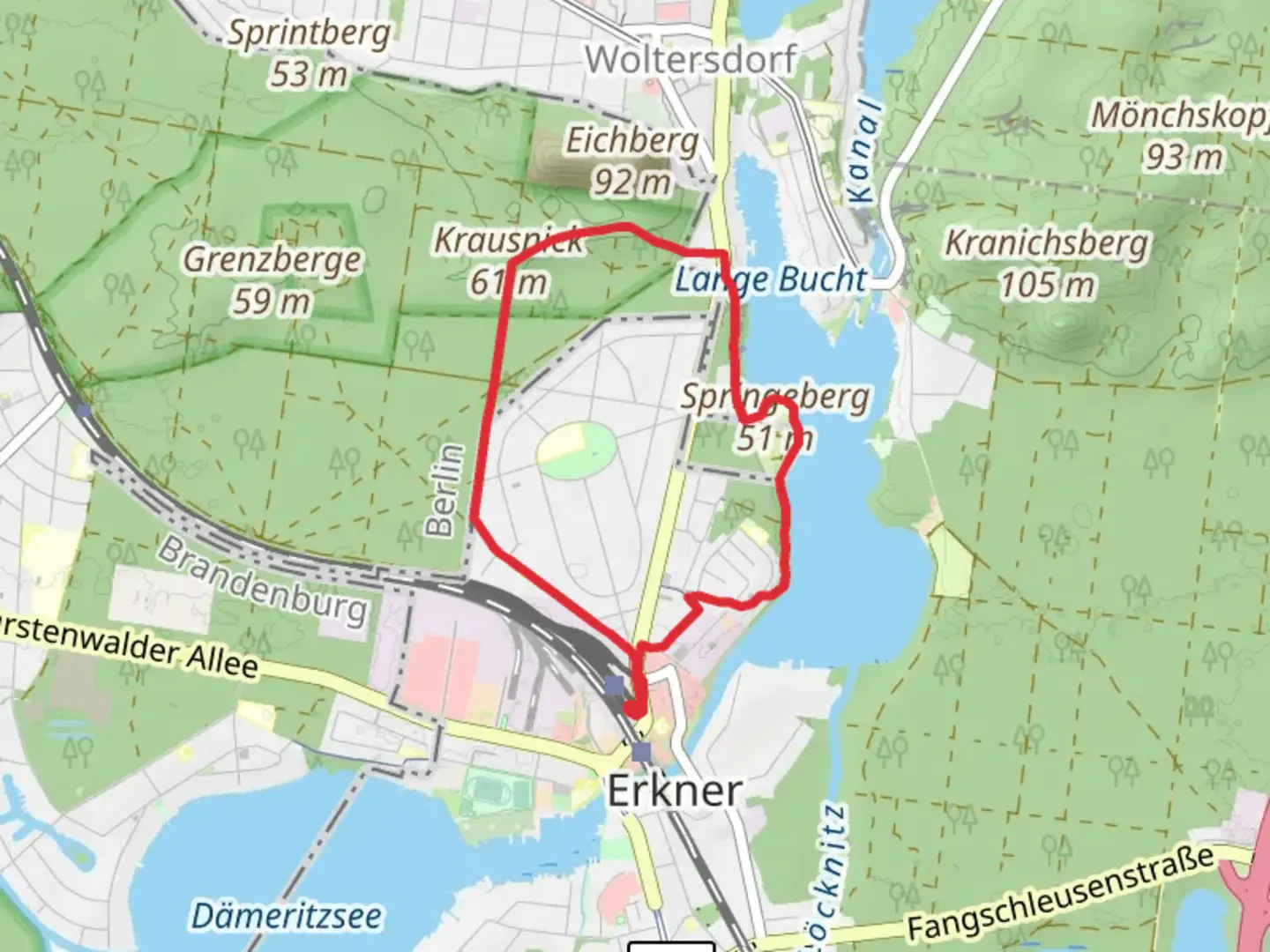An image depicting the trail Flakensee and Krausnick and its surrounding area.