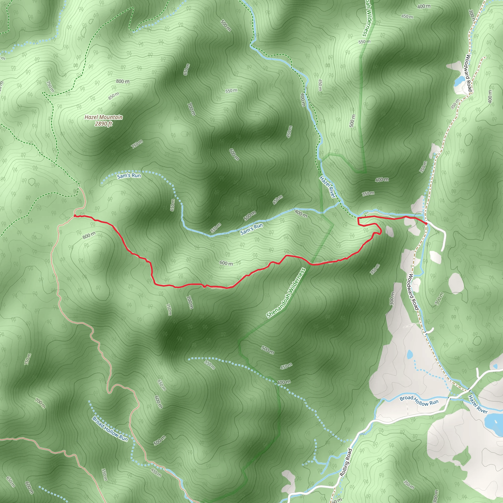 Sams Ridge Trail mobile static map