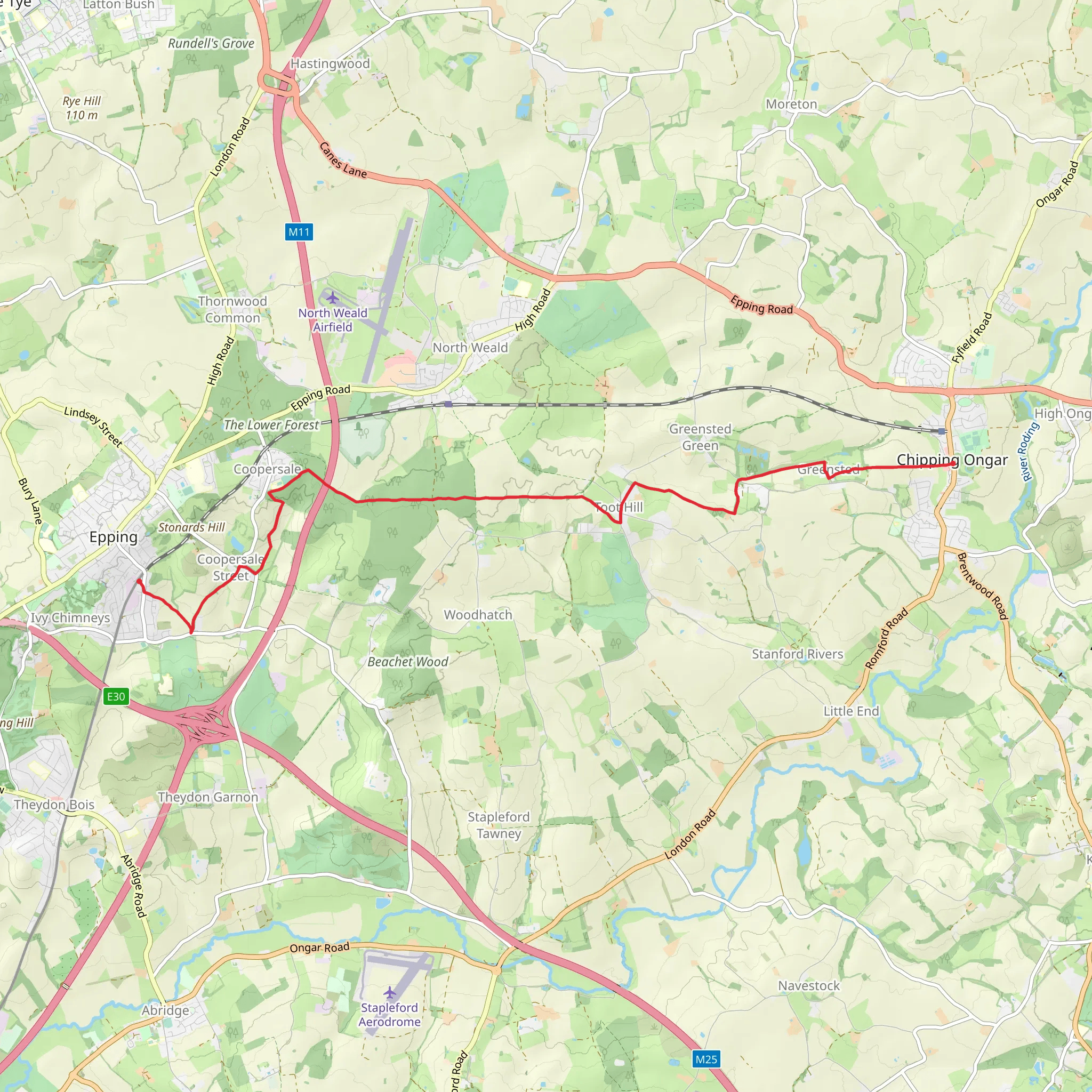 Epping to Chipping Ongar Walk mobile static map