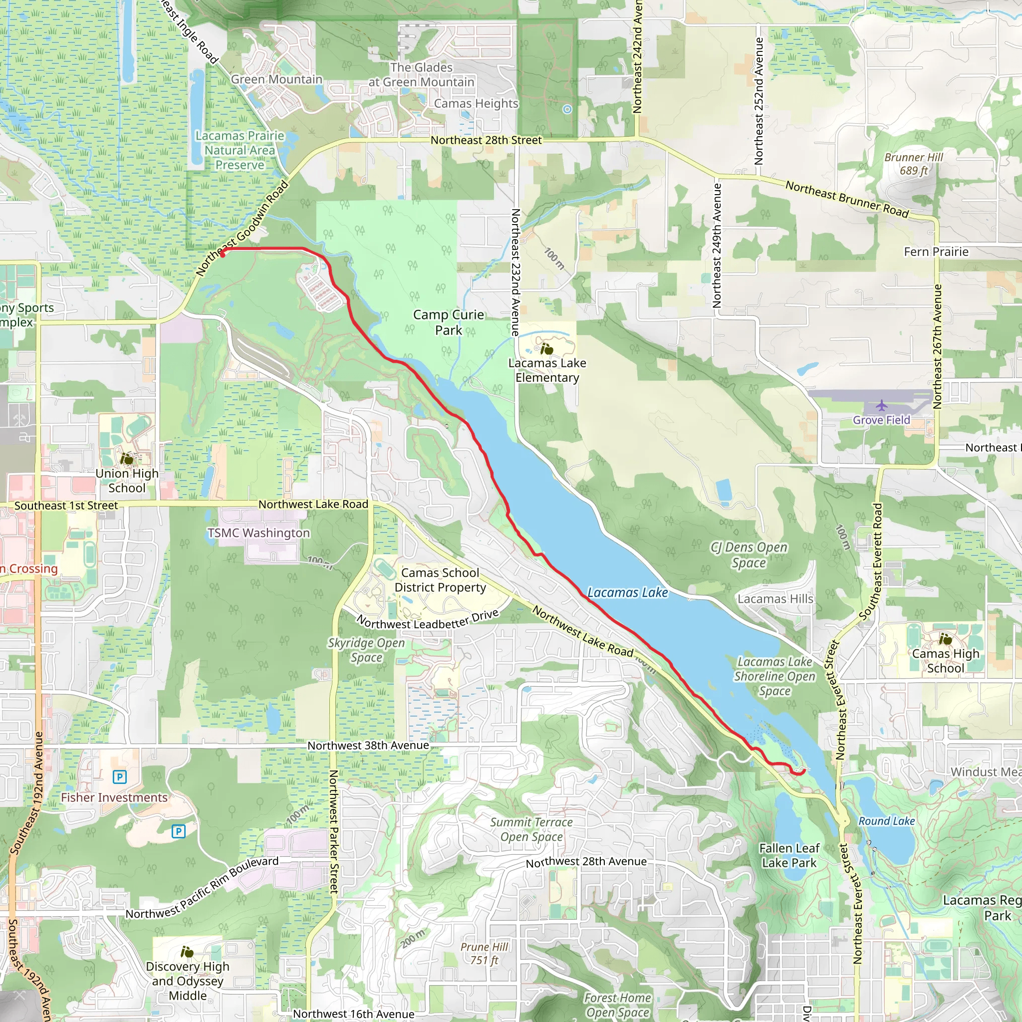 Heritage Trail and Lacamas Lake Walk mobile static map