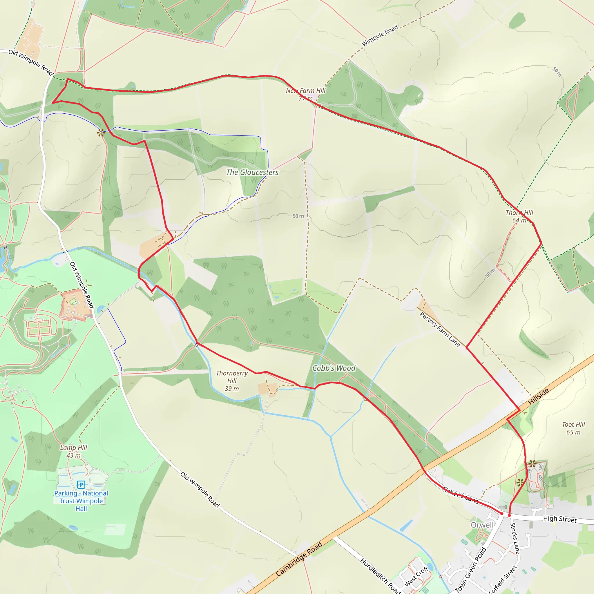 Mare Way and Wimpole Estate from Orwell mobile static map