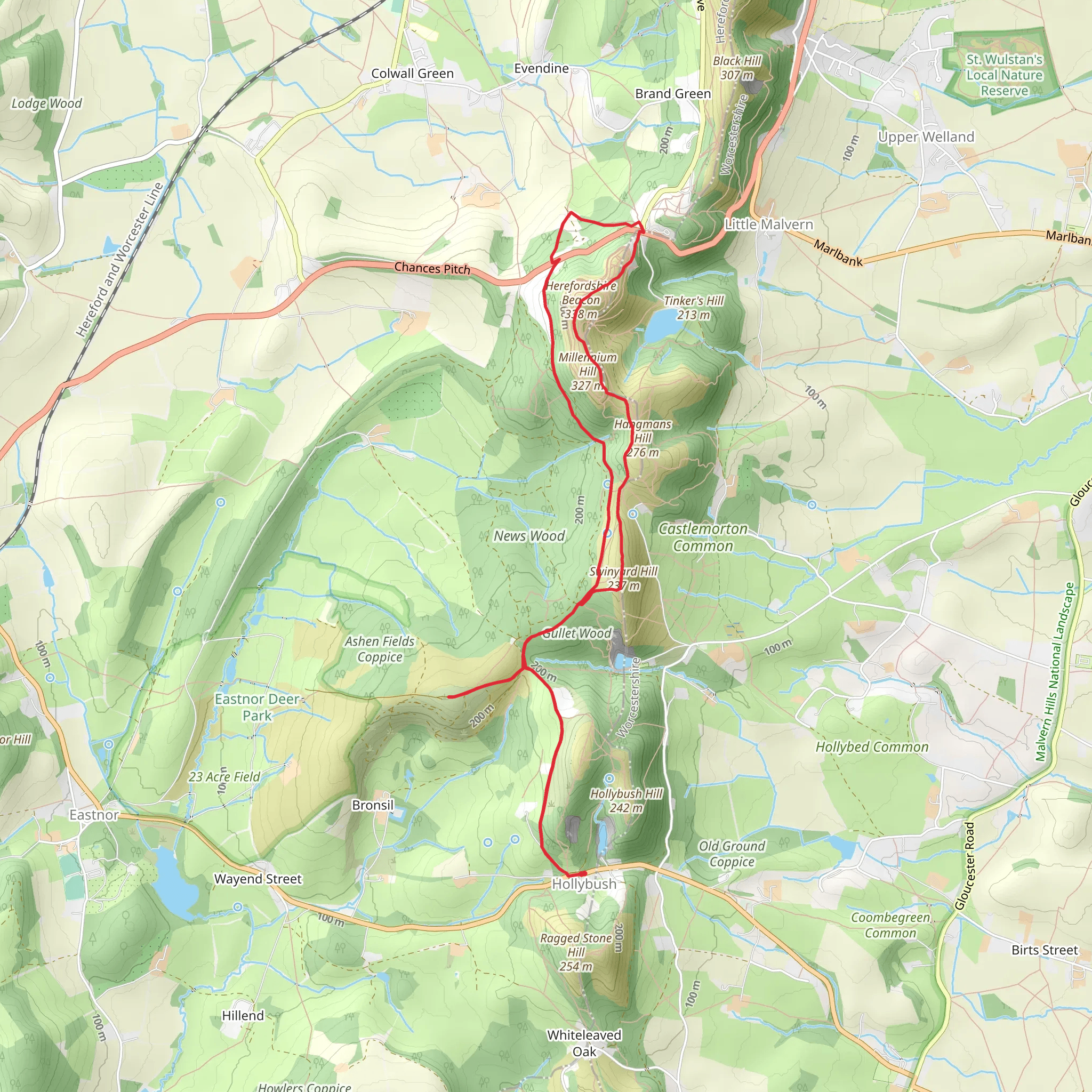 Herefordshire Beacon from Hollybush mobile static map