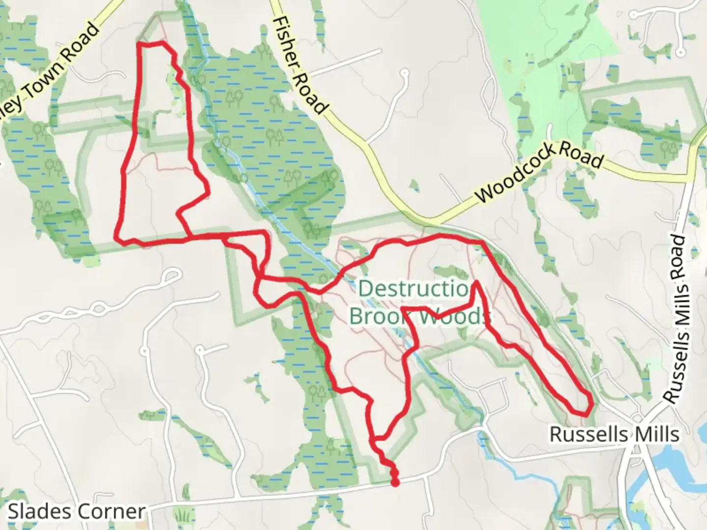 An image depicting the trail Gidley Trail and Red Trail Loop via Slades Corner Road and its surrounding area.