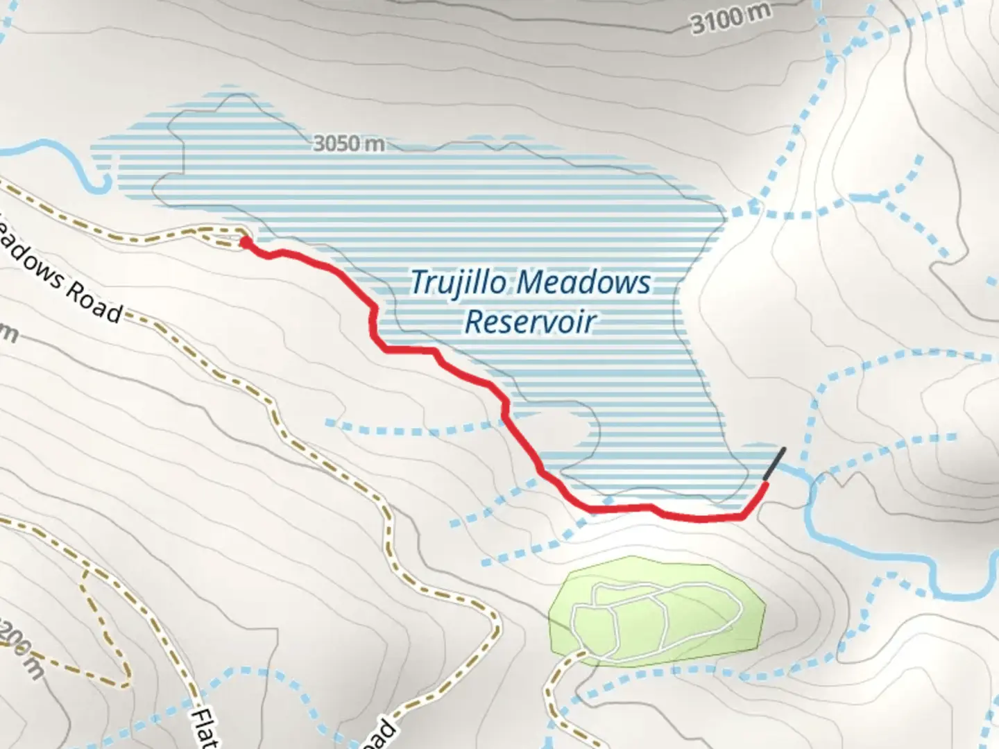 An image depicting the trail Trujillo Meadows Reservoir South Shore Trail and its surrounding area.