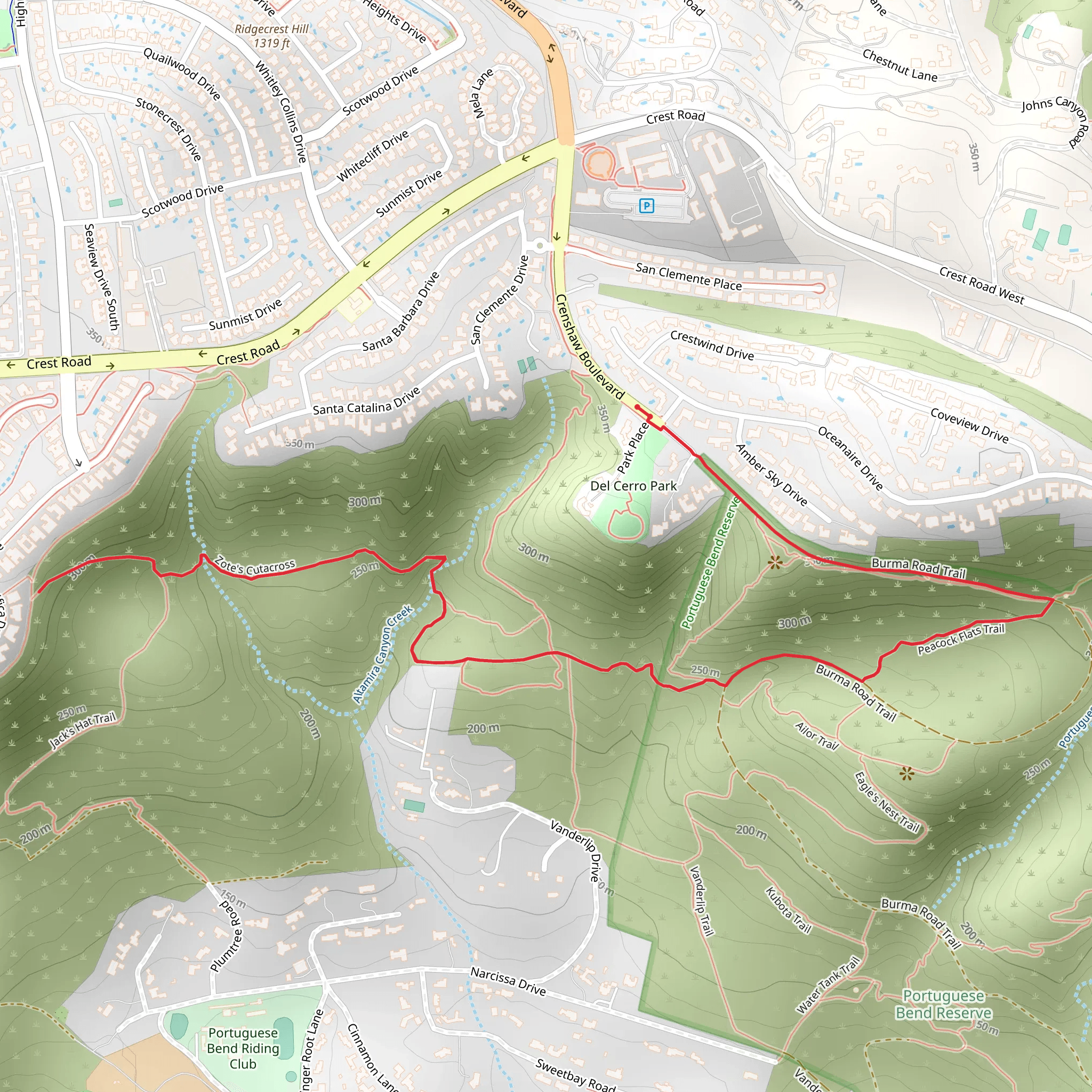 Peacock Flats Trail and Zote's Cutacross mobile static map
